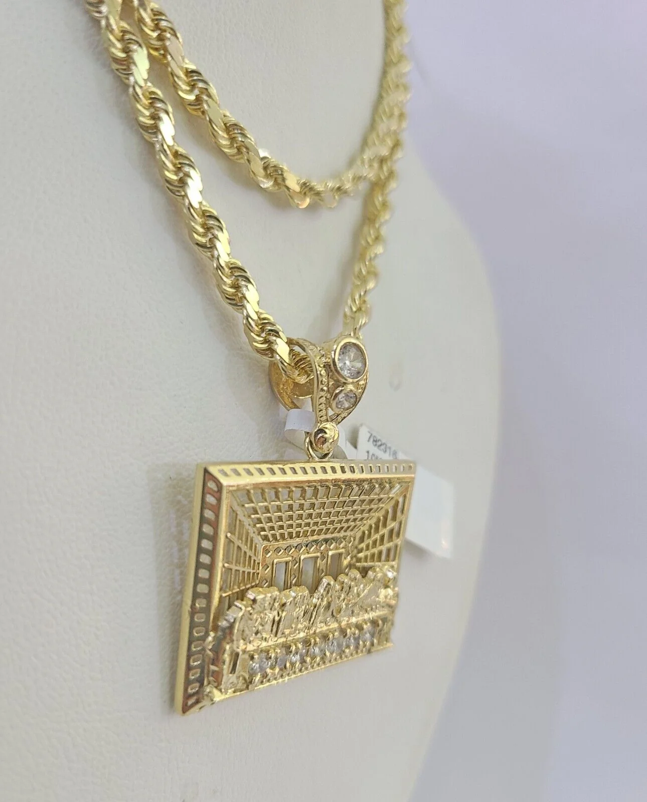 10k Solid Rope Chain Last Supper Charm Set 4mm 18"-30" Necklace Gold Pendant - Image 5