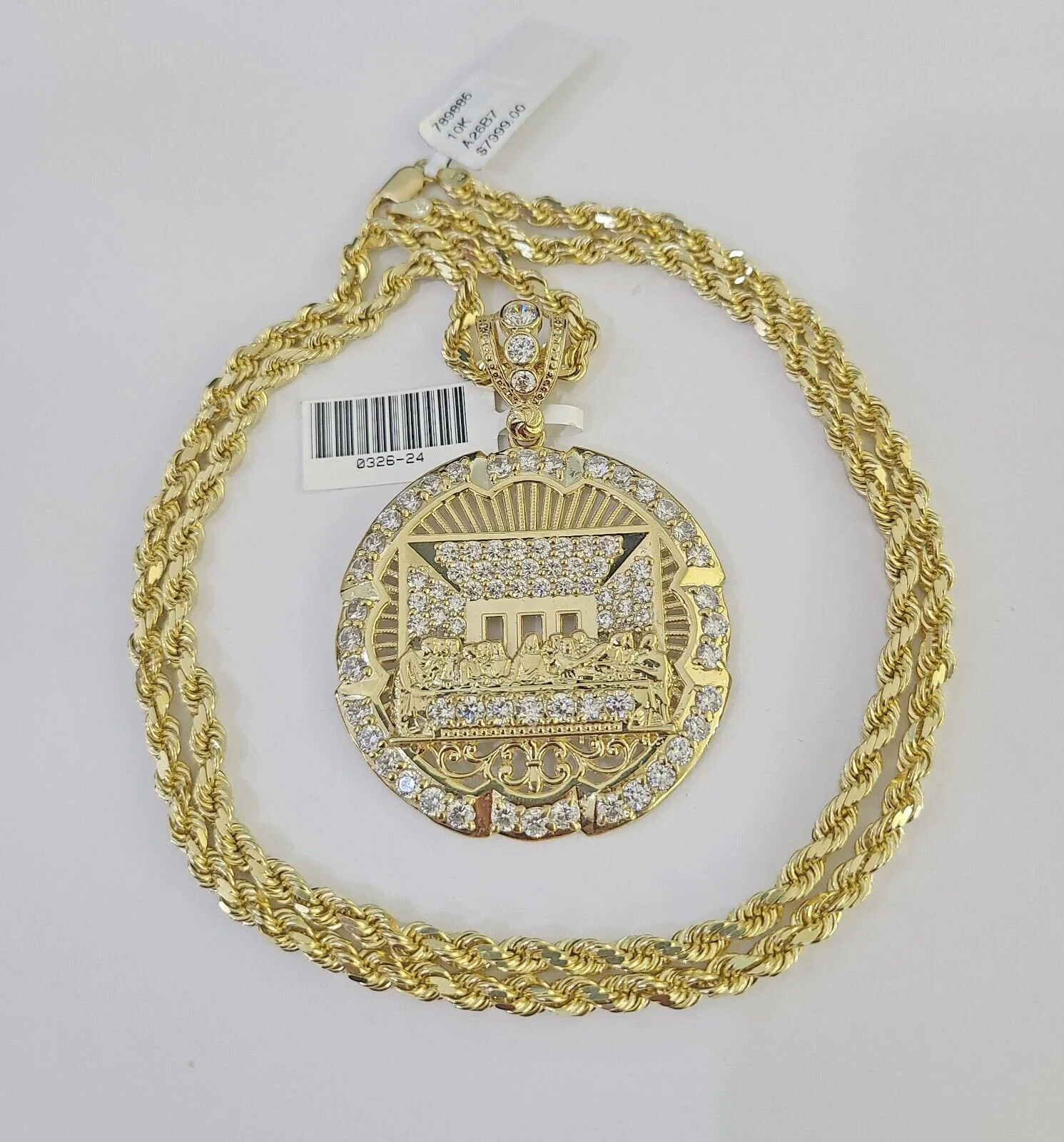 10k Solid Rope Chain Last Supper Charm Set 4mm 20"-28" Necklace Gold Yellow
