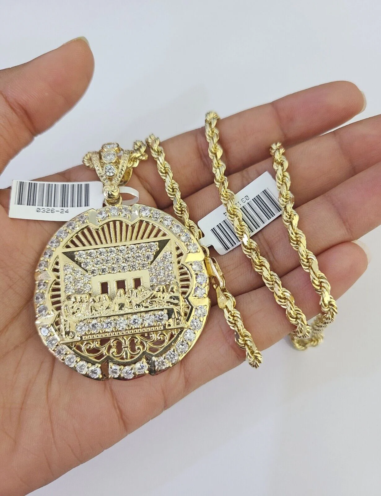 10k Solid Rope Chain Last Supper Charm Set 4mm 20"-28" Necklace Gold Yellow - Image 2