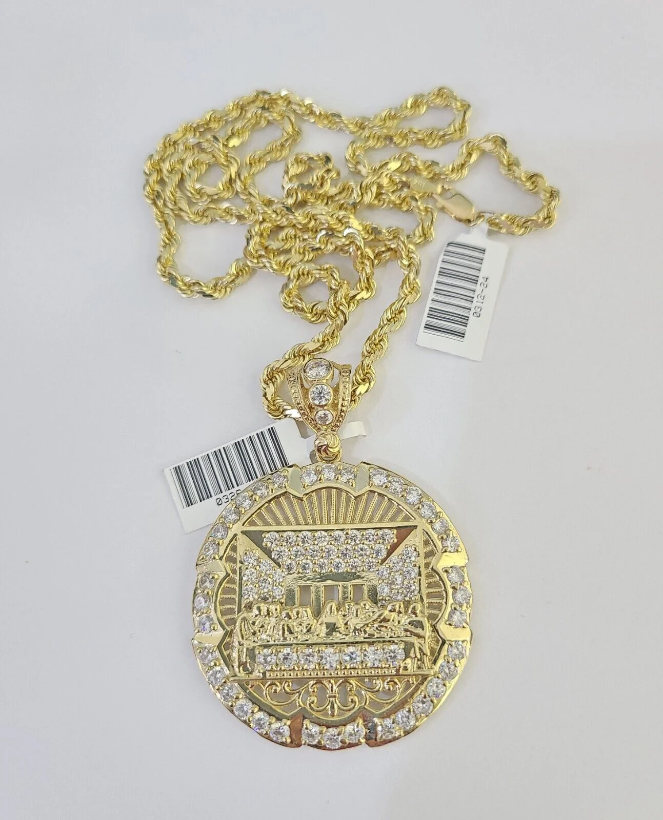10k Solid Rope Chain Last Supper Charm Set 4mm 20"-28" Necklace Gold Yellow - Image 3