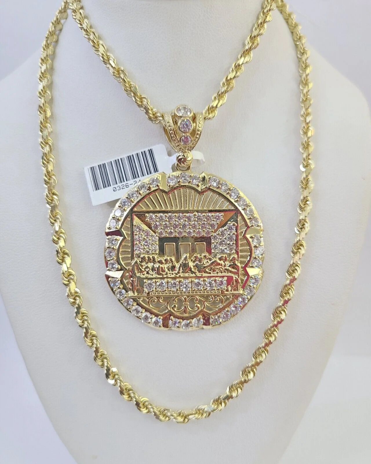 10k Solid Rope Chain Last Supper Charm Set 4mm 20"-28" Necklace Gold Yellow - Image 5