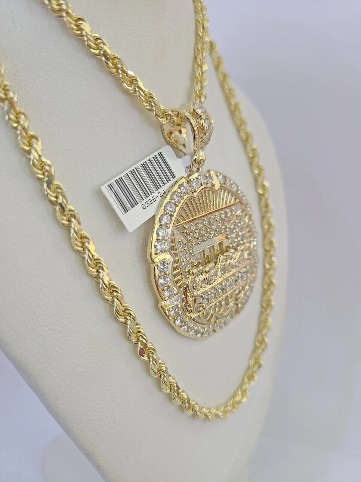 10k Solid Rope Chain Last Supper Charm Set 4mm 20"-28" Necklace Gold Yellow - Image 6