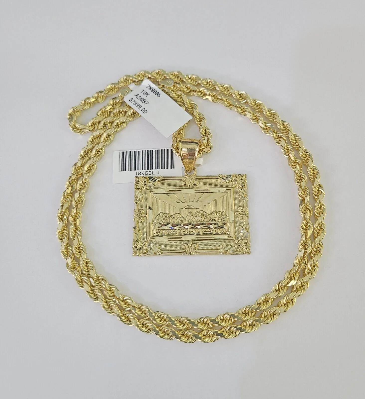 10k Solid Rope Chain Last Supper Charm Set 4mm 20"-28" Necklace Gold Yellow - Image 3