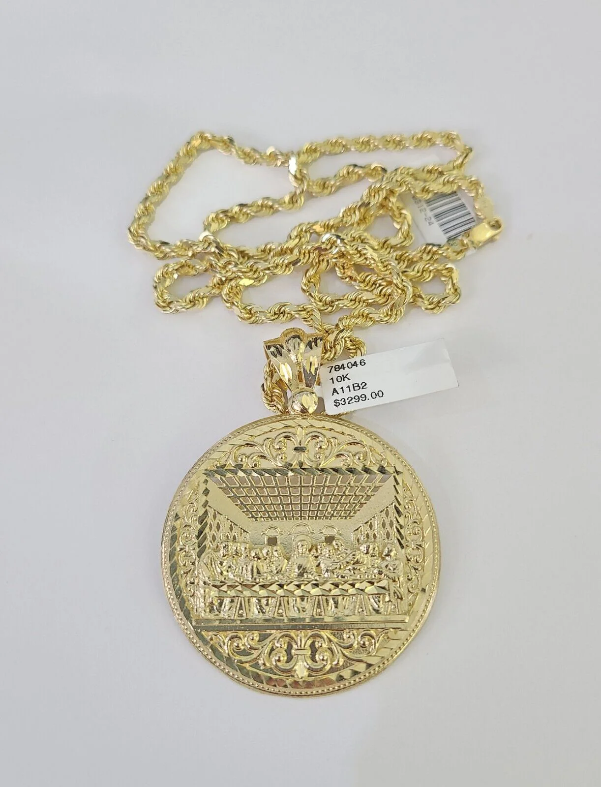 10k Solid Rope Chain Last Supper Charm Set 4mm 20"-28" Necklace Gold Yellow - Image 4