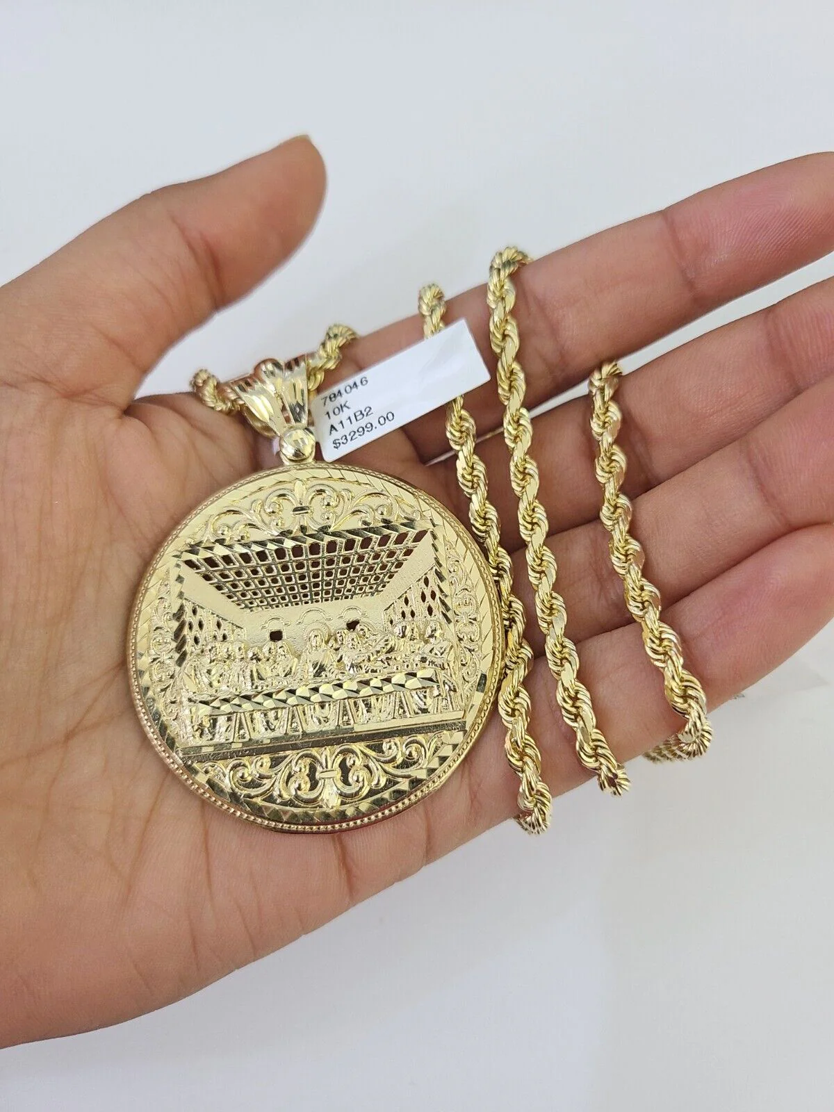 10k Solid Rope Chain Last Supper Charm Set 4mm 20"-28" Necklace Gold Yellow - Image 5
