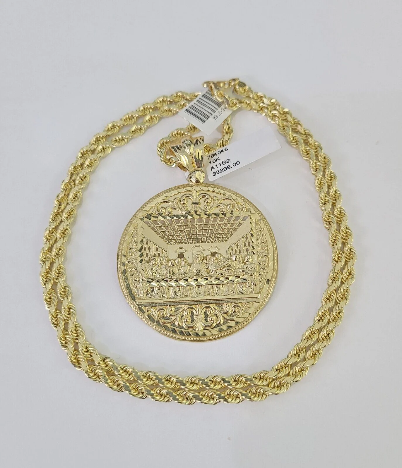 10k Solid Rope Chain Last Supper Charm Set 4mm 20"-28" Necklace Gold Yellow - Image 6