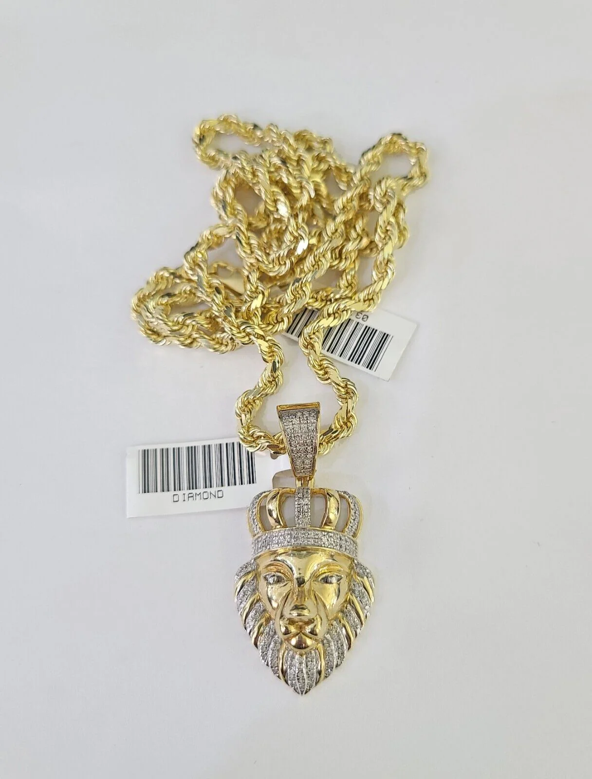 10k Solid Rope Chain Lion Charm Diamond Set 4mm 20"-28" Necklace Gold Yellow - Image 5