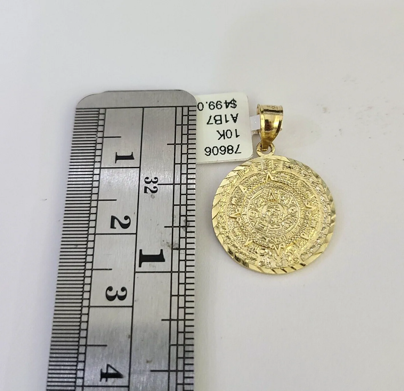 10k Solid Rope Chain Mayan Calendar Pendant Charm Necklace 18-24" SET 2mm - Image 3