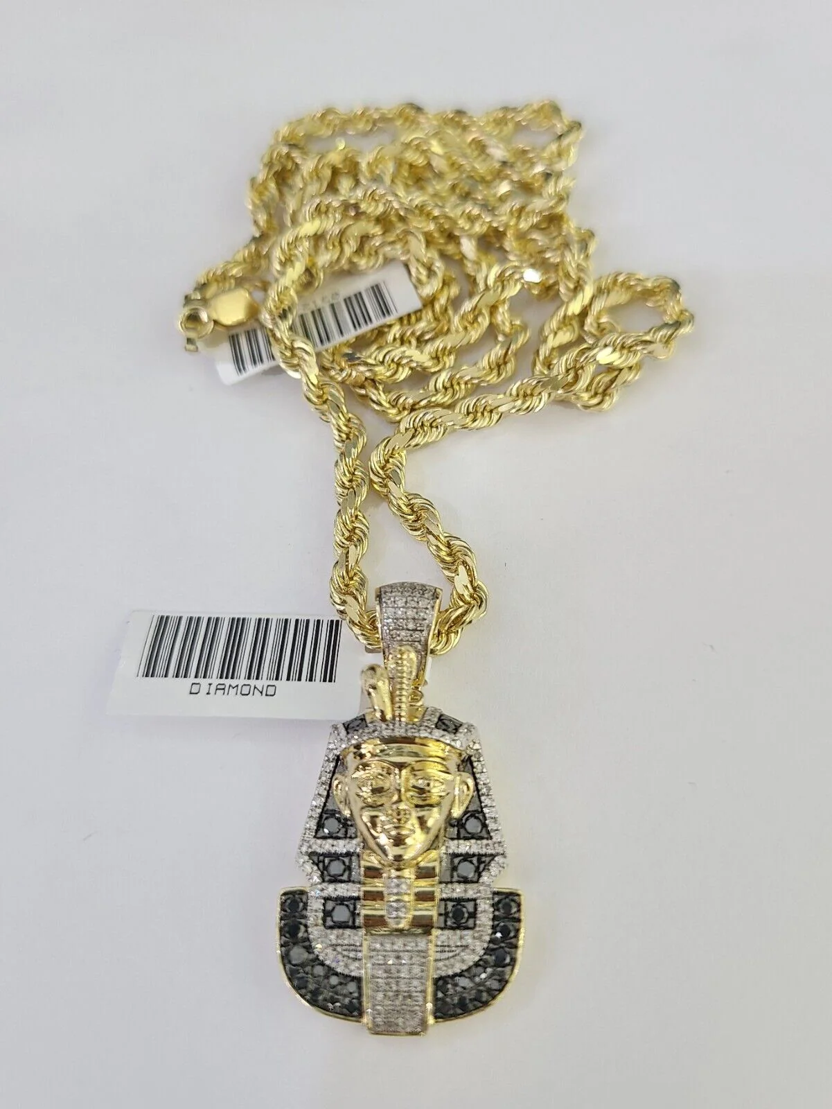 10k Solid Rope Chain Pharaoh Charm Diamond Set 4mm 20"-28" Necklace Gold Yellow - Image 4