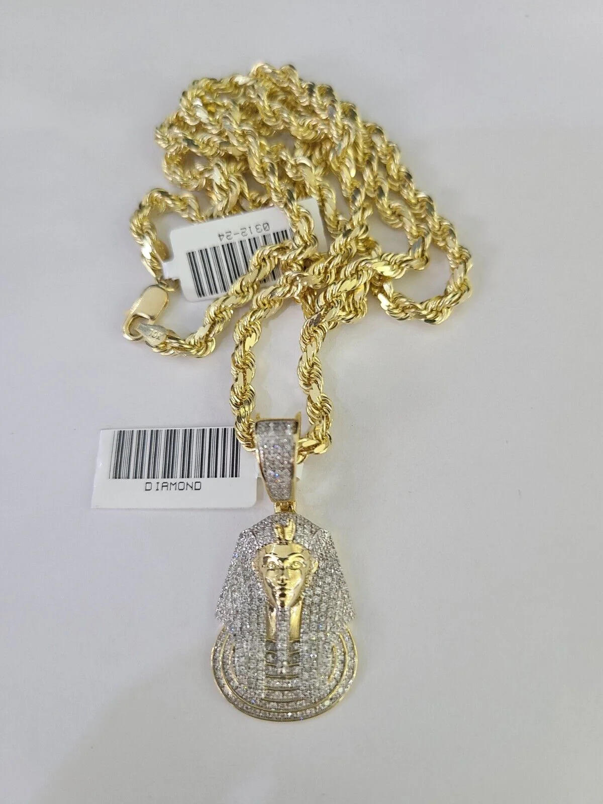 10k Solid Rope Chain Pharaoh Charm Diamond Set 4mm 20"-28" Necklace Gold Yellow - Image 4