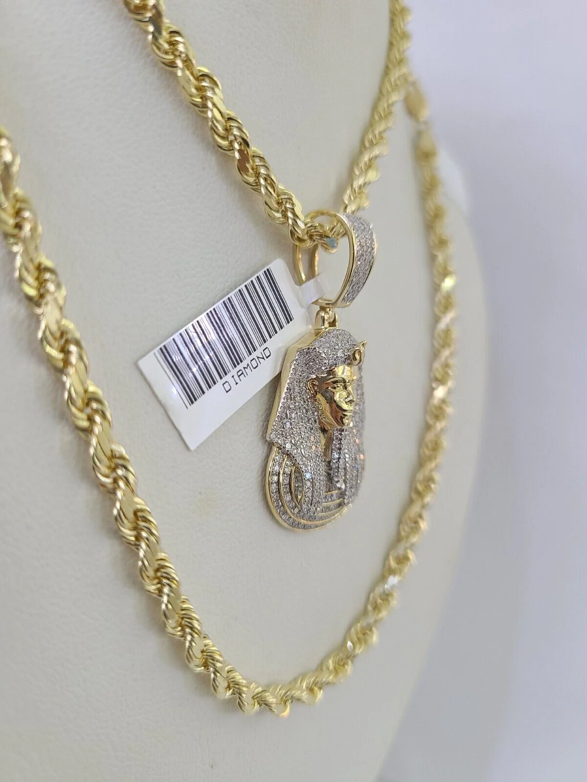 10k Solid Rope Chain Pharaoh Charm Diamond Set 4mm 20"-28" Necklace Gold Yellow - Image 5
