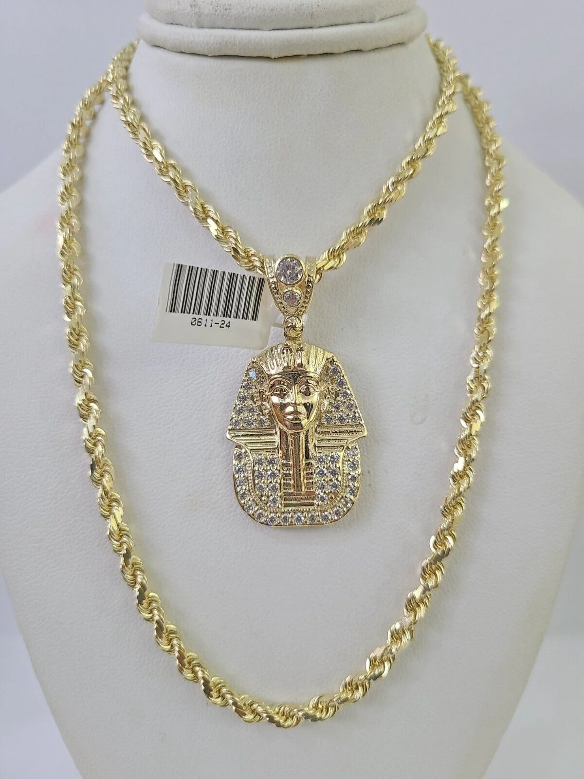 10k Solid Rope Chain Pharaoh Charm Set 4mm 20"-28" Necklace Gold Yellow