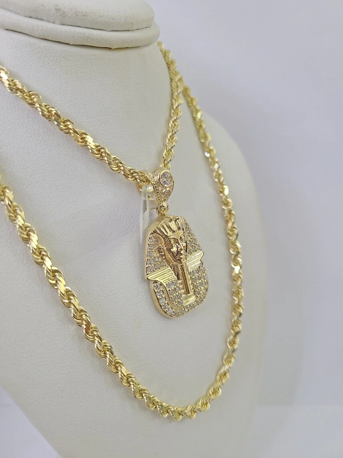 10k Solid Rope Chain Pharaoh Charm Set 4mm 20"-28" Necklace Gold Yellow - Image 2