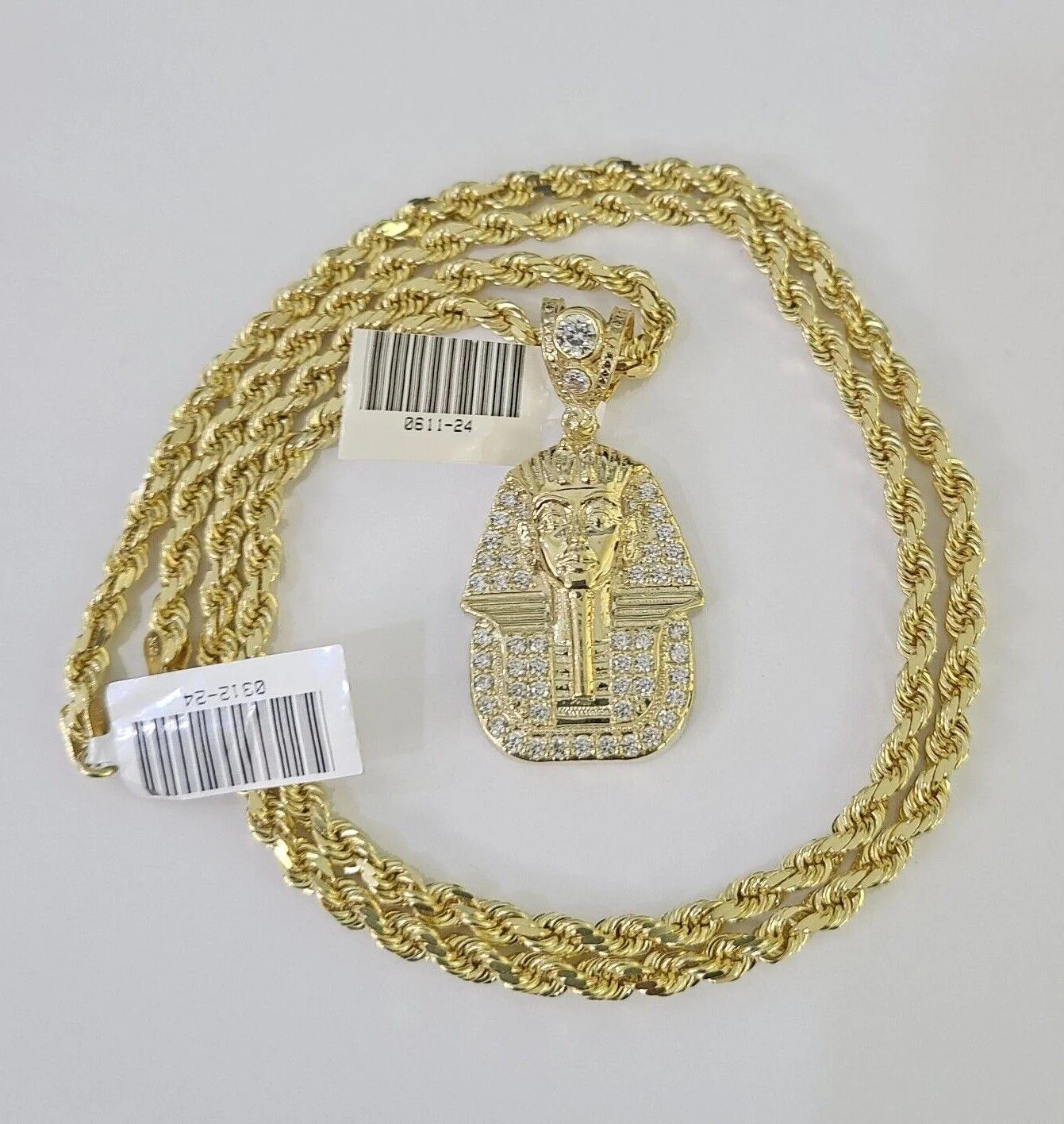 10k Solid Rope Chain Pharaoh Charm Set 4mm 20"-28" Necklace Gold Yellow - Image 4