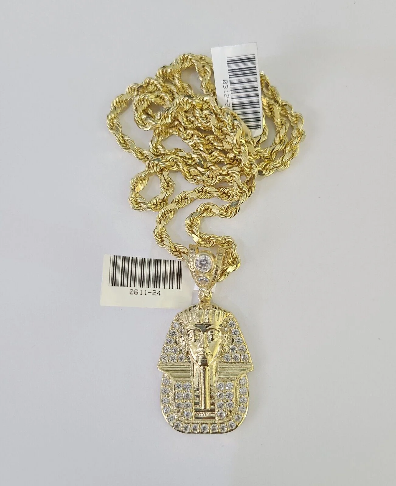 10k Solid Rope Chain Pharaoh Charm Set 4mm 20"-28" Necklace Gold Yellow - Image 5