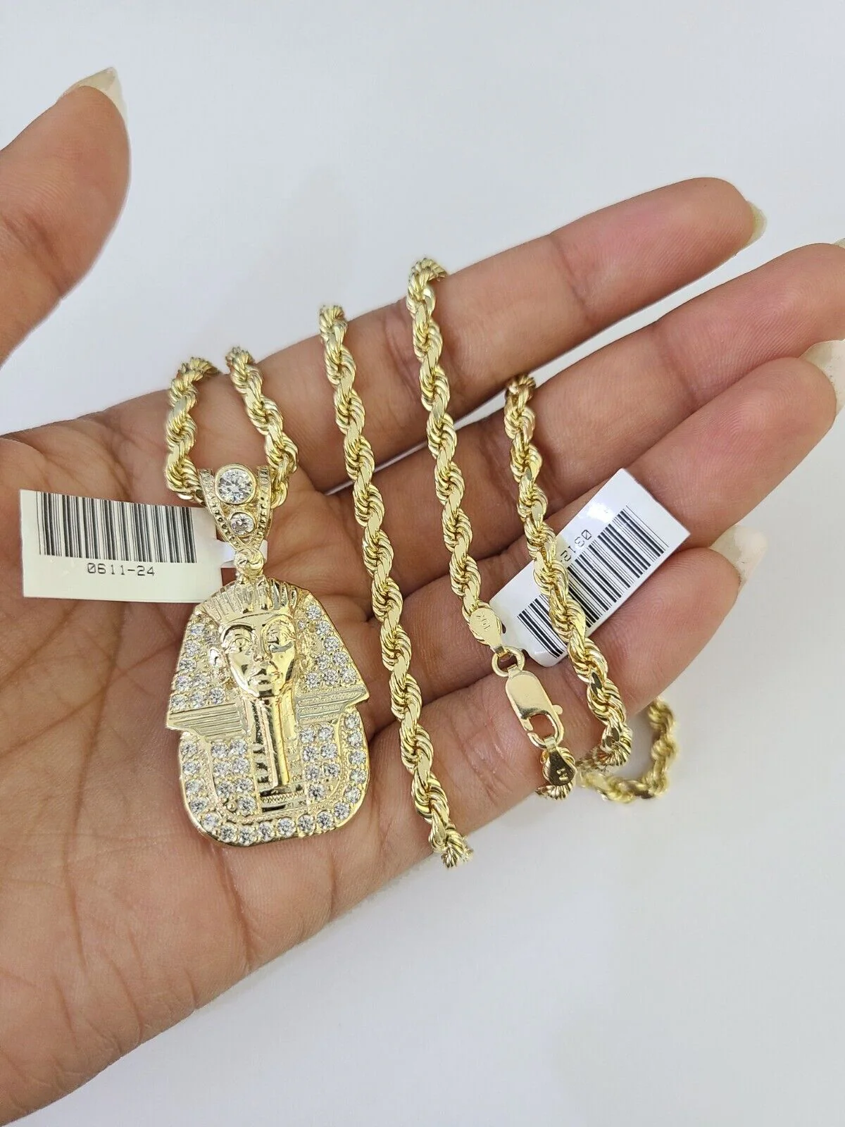 10k Solid Rope Chain Pharaoh Charm Set 4mm 20"-28" Necklace Gold Yellow - Image 6