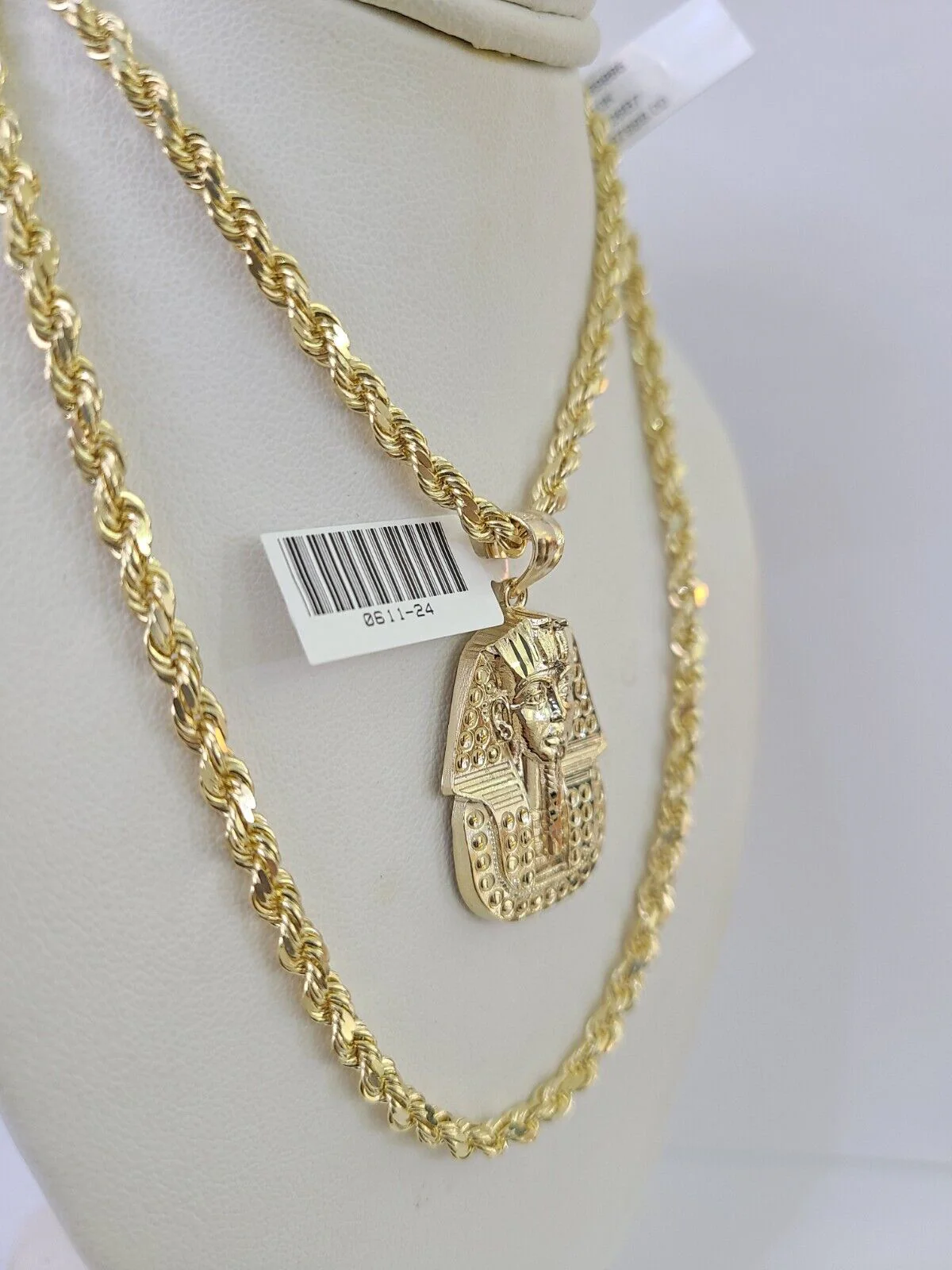 10k Solid Rope Chain Pharaoh Charm Set 4mm 20"-28" Necklace Gold Yellow - Image 2