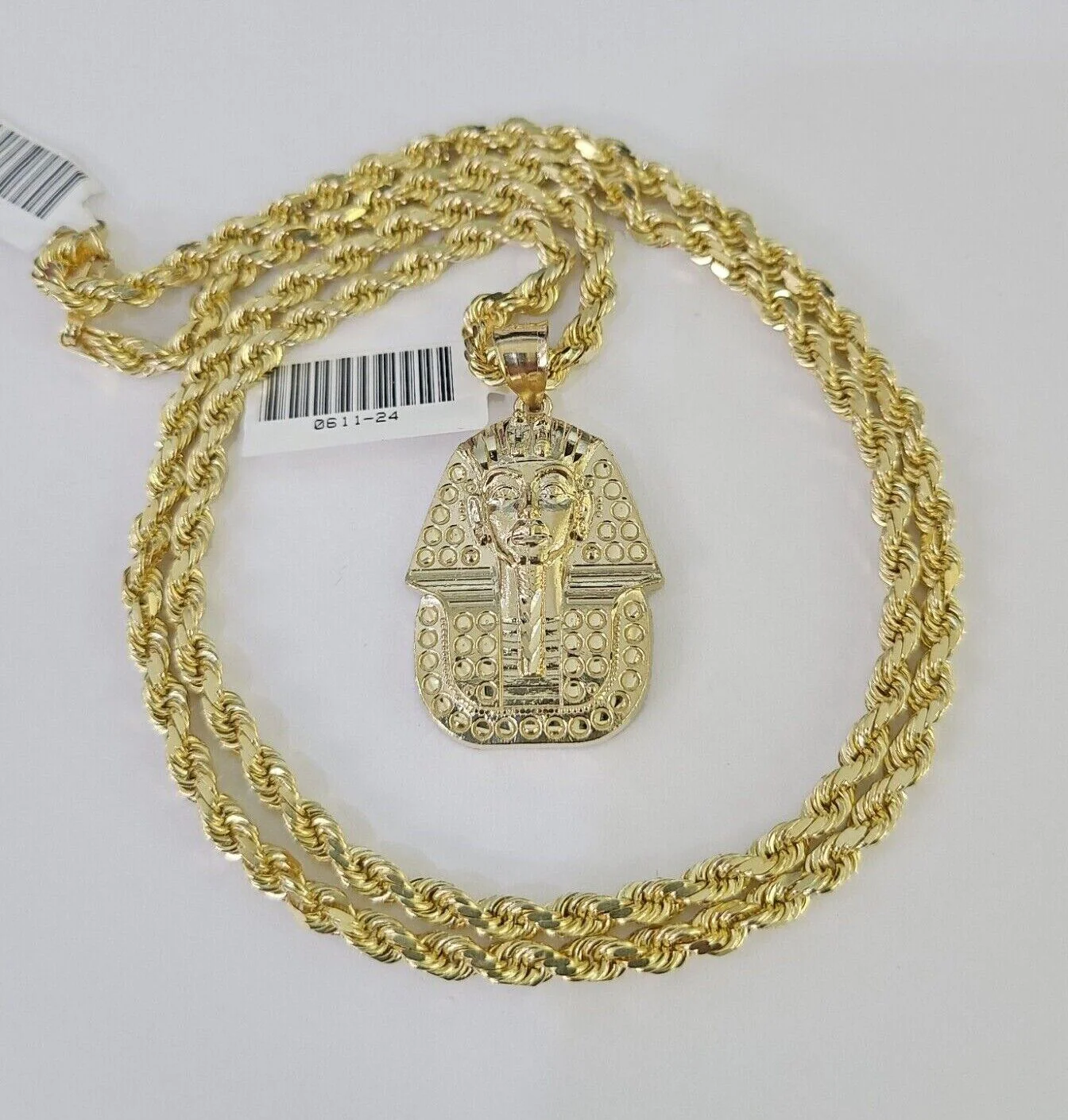 10k Solid Rope Chain Pharaoh Charm Set 4mm 20"-28" Necklace Gold Yellow - Image 3