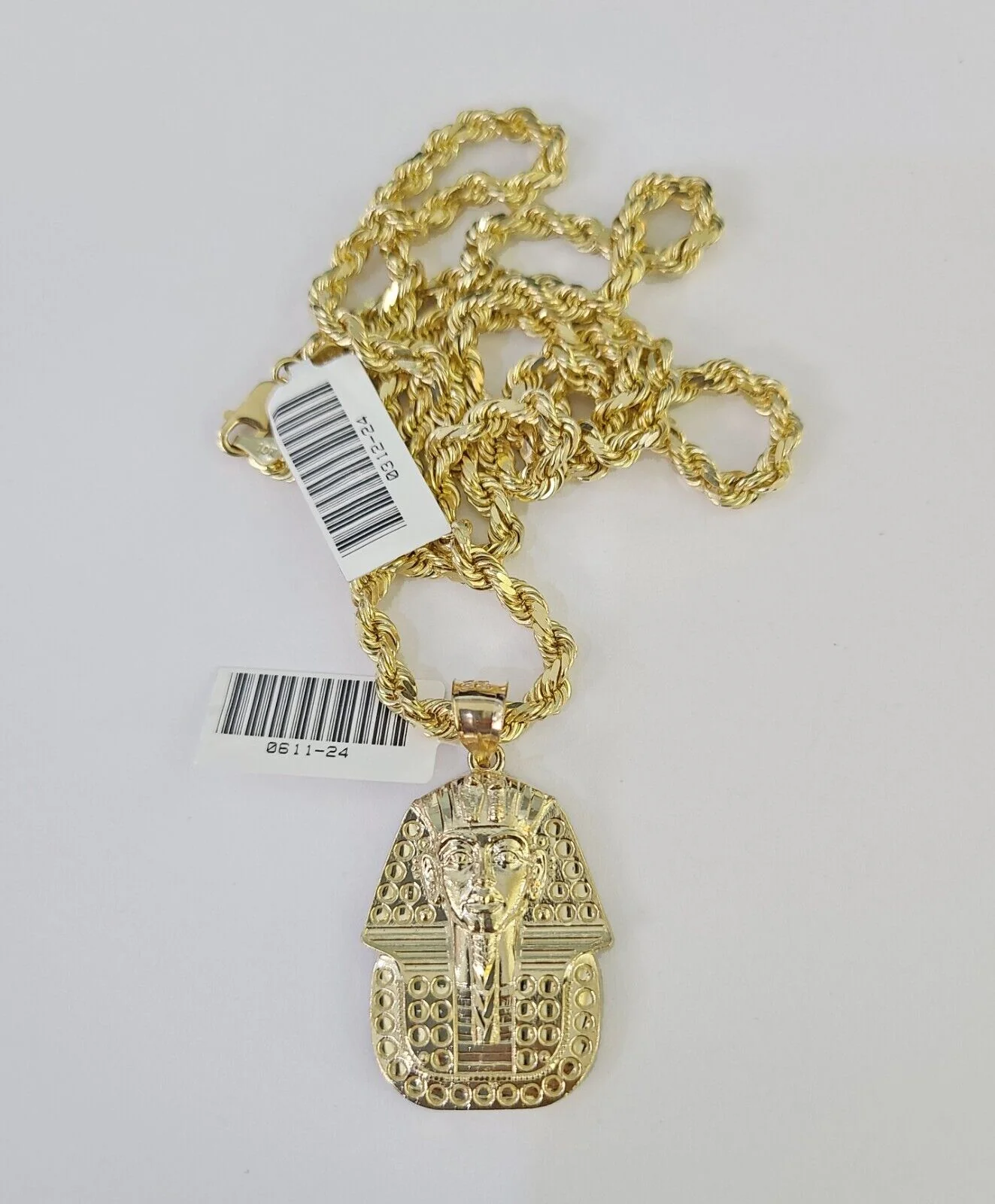 10k Solid Rope Chain Pharaoh Charm Set 4mm 20"-28" Necklace Gold Yellow - Image 6