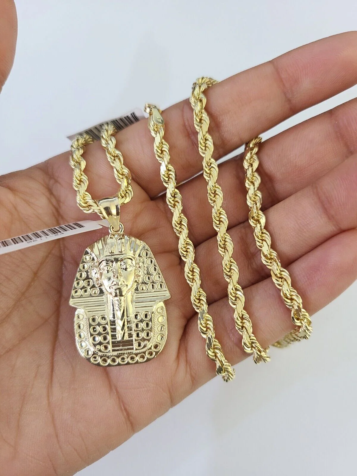 10k Solid Rope Chain Pharaoh Charm Set 4mm 20"-28" Necklace Gold Yellow - Image 7