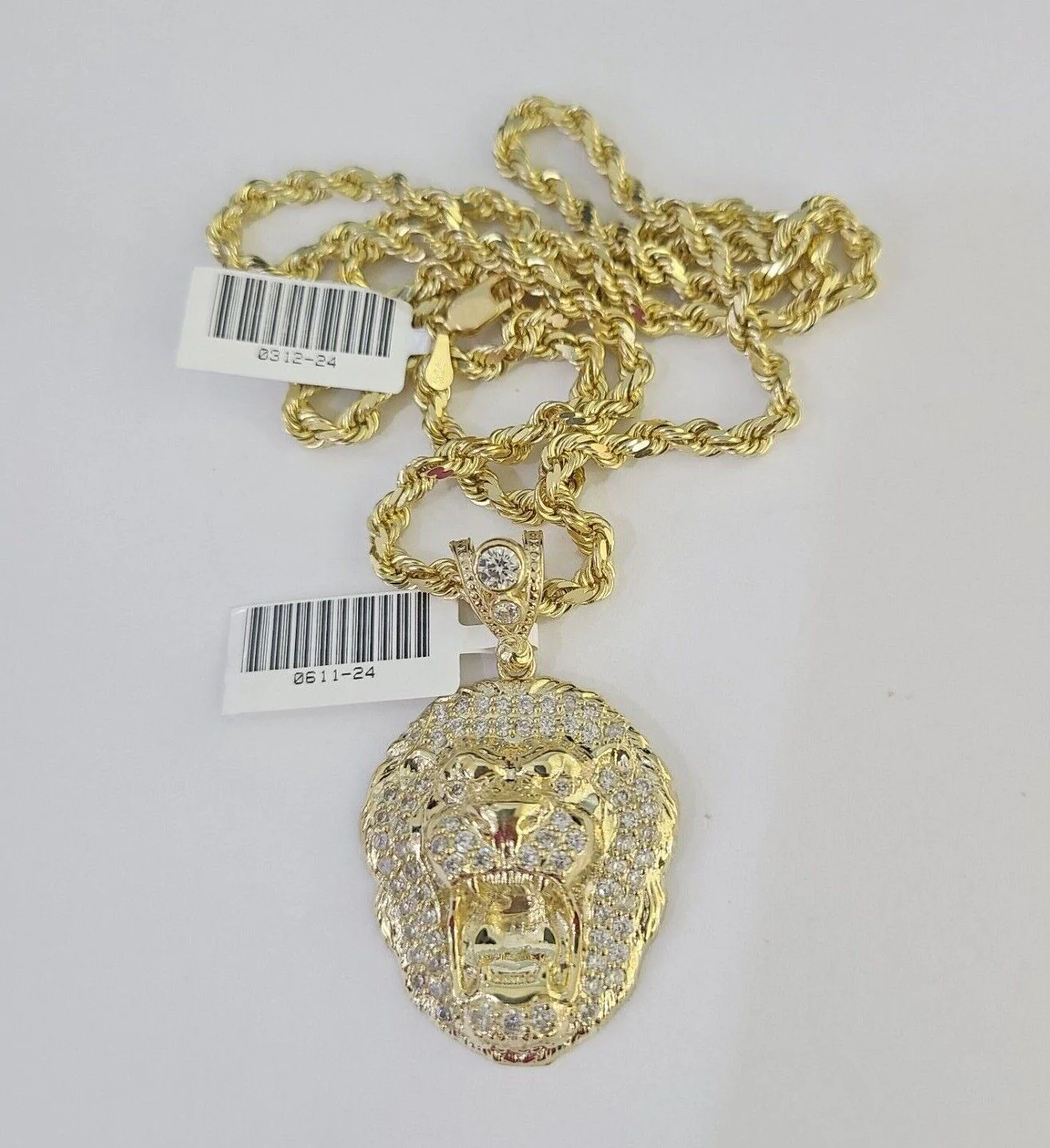 10k Solid Rope Chain Roaring Lion Charm Set 4mm 20"-28" Necklace Gold Yellow - Image 2