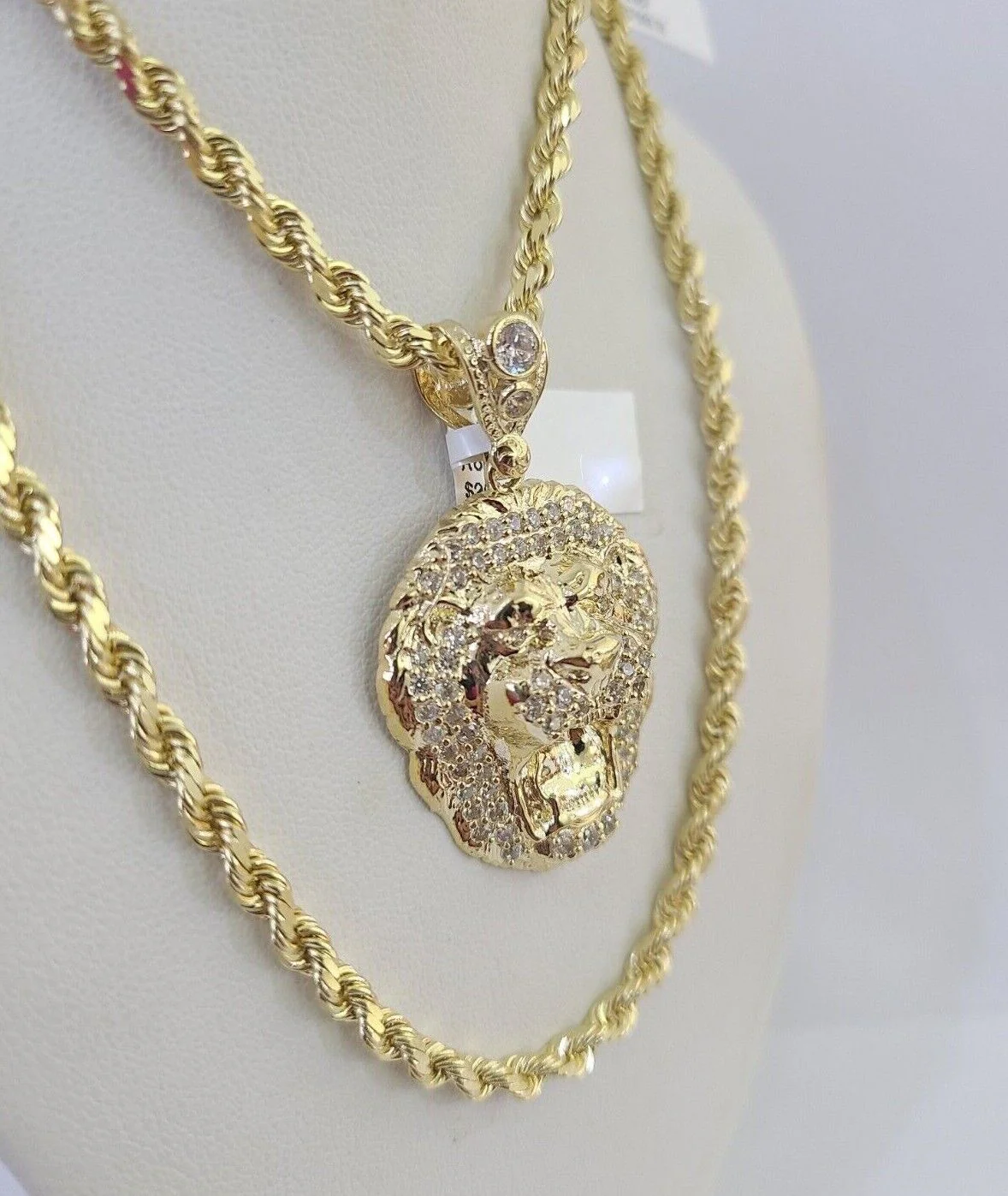 10k Solid Rope Chain Roaring Lion Charm Set 4mm 20"-28" Necklace Gold Yellow - Image 4