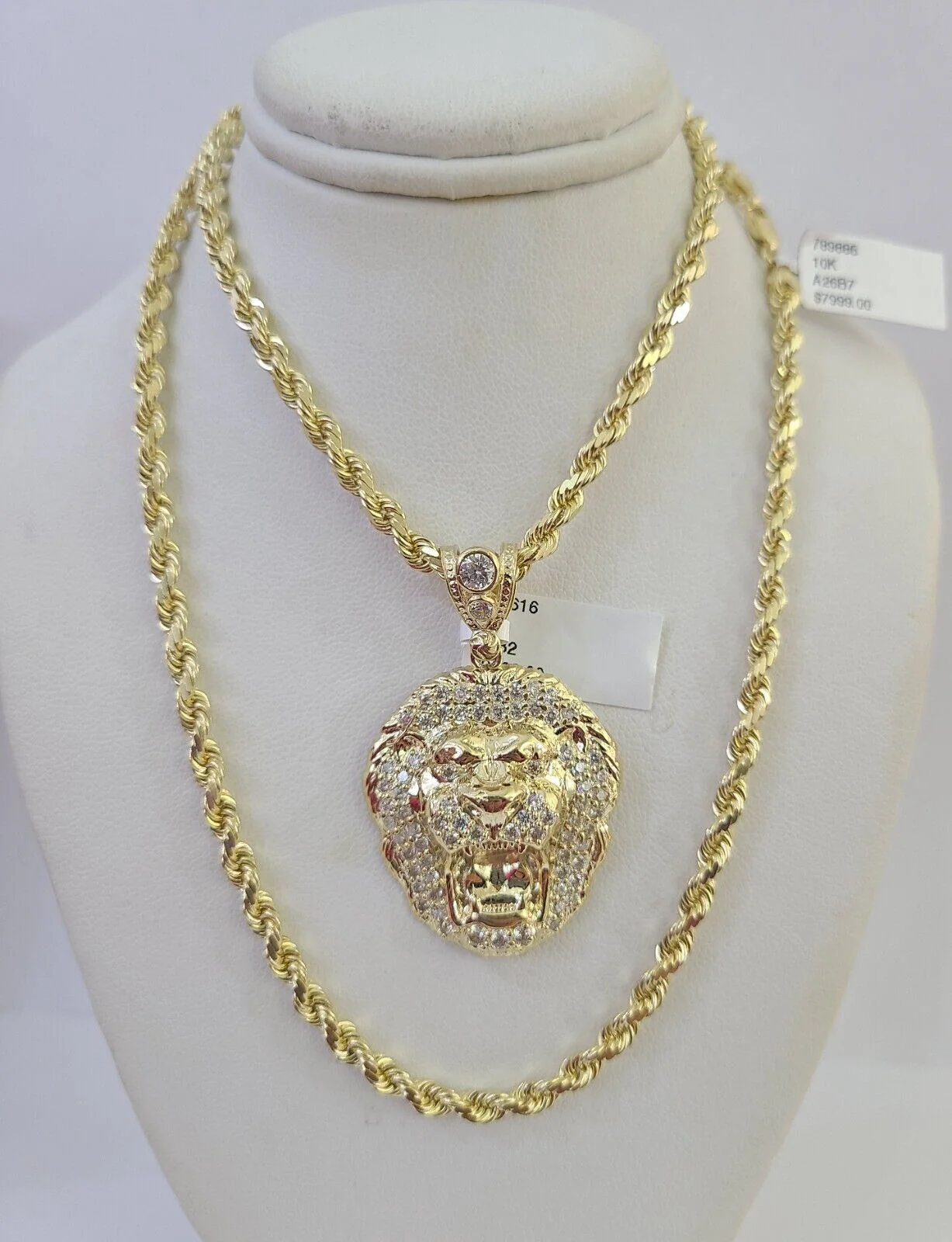 10k Solid Rope Chain Roaring Lion Charm Set 4mm 20"-28" Necklace Gold Yellow - Image 5