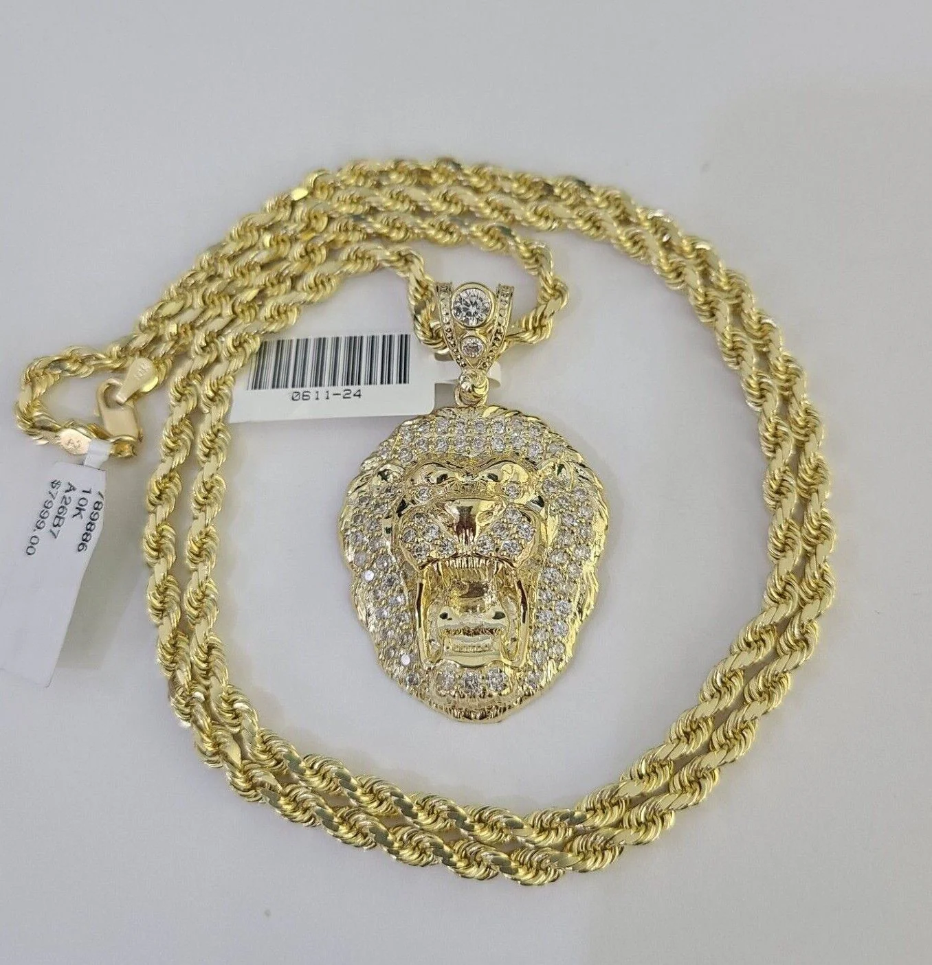 10k Solid Rope Chain Roaring Lion Charm Set 4mm 20"-28" Necklace Gold Yellow - Image 6