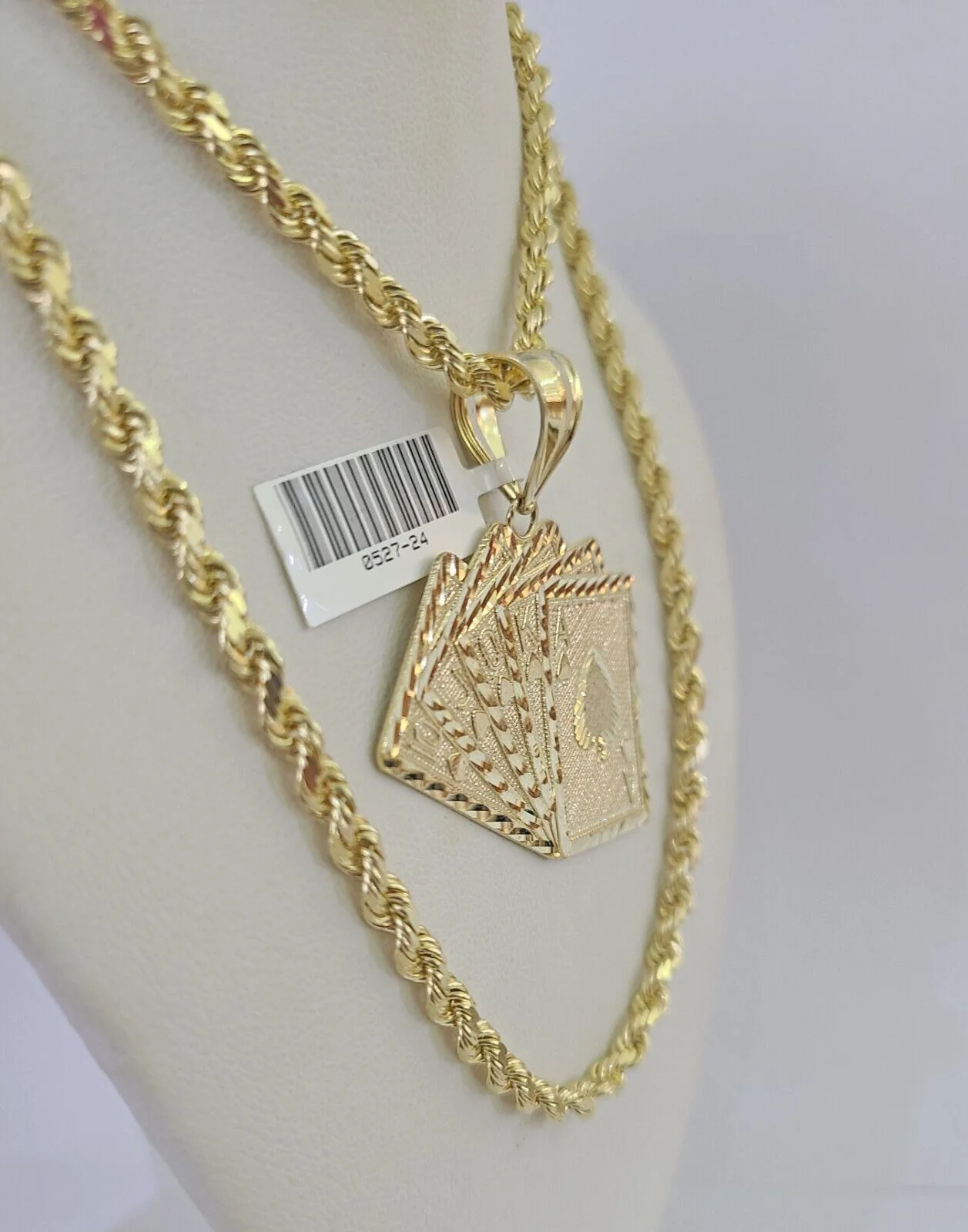 10k Solid Rope Chain Royal Flush Cards Charm Set 4mm 20"-28" Necklace Gold - Image 5