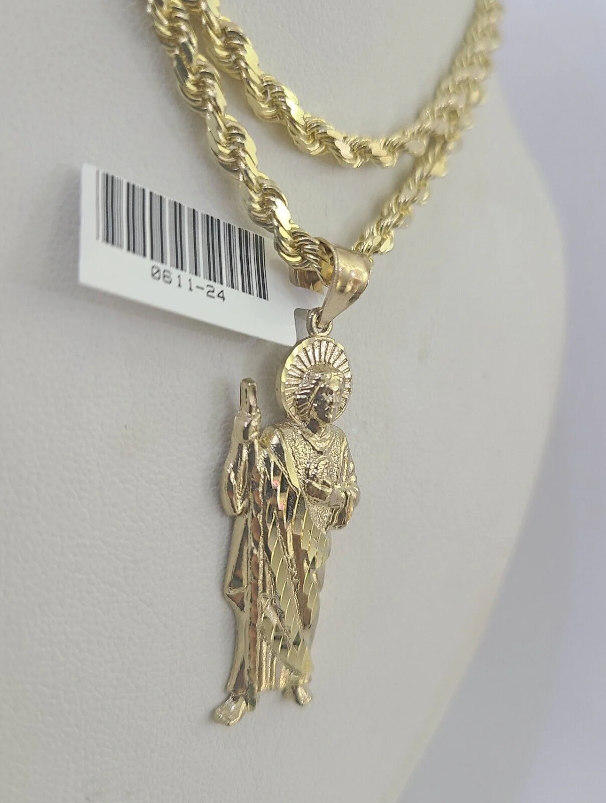 10k Solid Rope Chain Saint Jude Charm Set 4mm 18"-30" Necklace Gold Pendant - Image 5