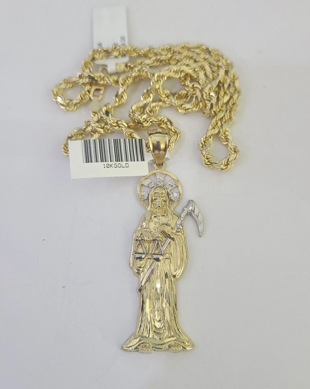 10k Solid Rope Chain Saint Reaper Charm Set 4mm 18"-30" Necklace Gold Pendant - Image 4