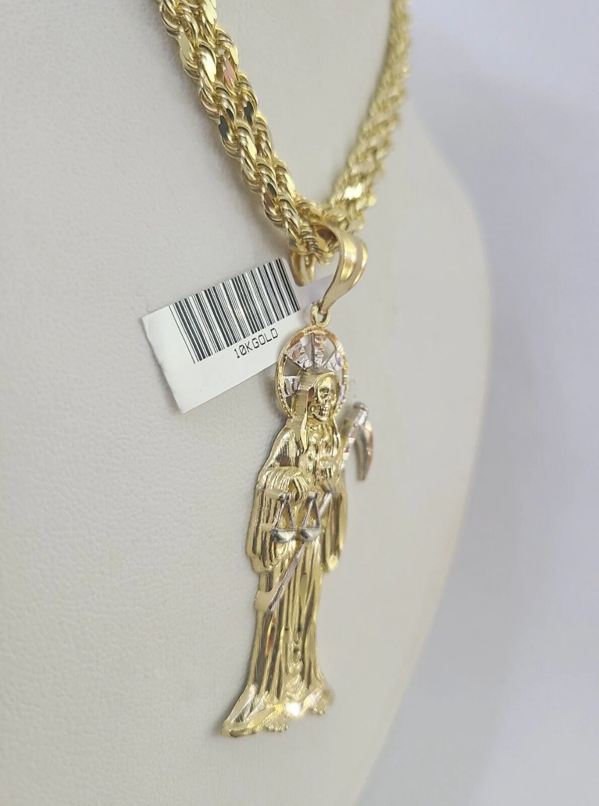 10k Solid Rope Chain Saint Reaper Charm Set 4mm 18"-30" Necklace Gold Pendant - Image 5