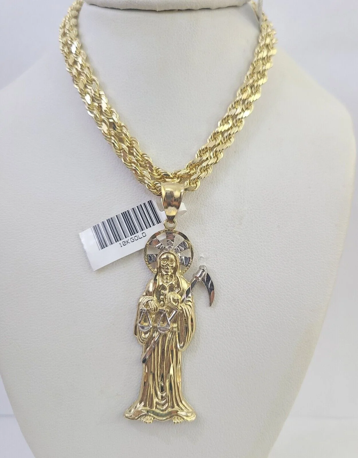 10k Solid Rope Chain Saint Reaper Charm Set 4mm 18"-30" Necklace Gold Pendant - Image 6