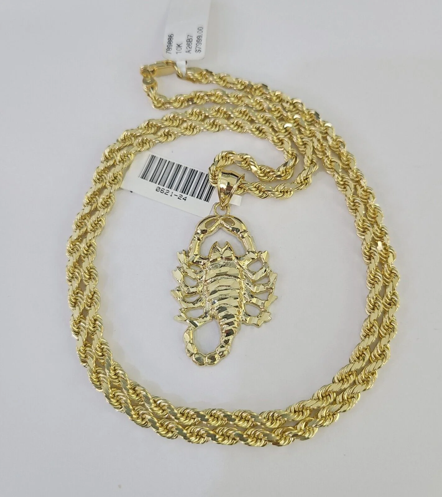 10k Solid Rope Chain Scorpion Charm Set 4mm 20"-28" Necklace Gold Yellow - Image 3