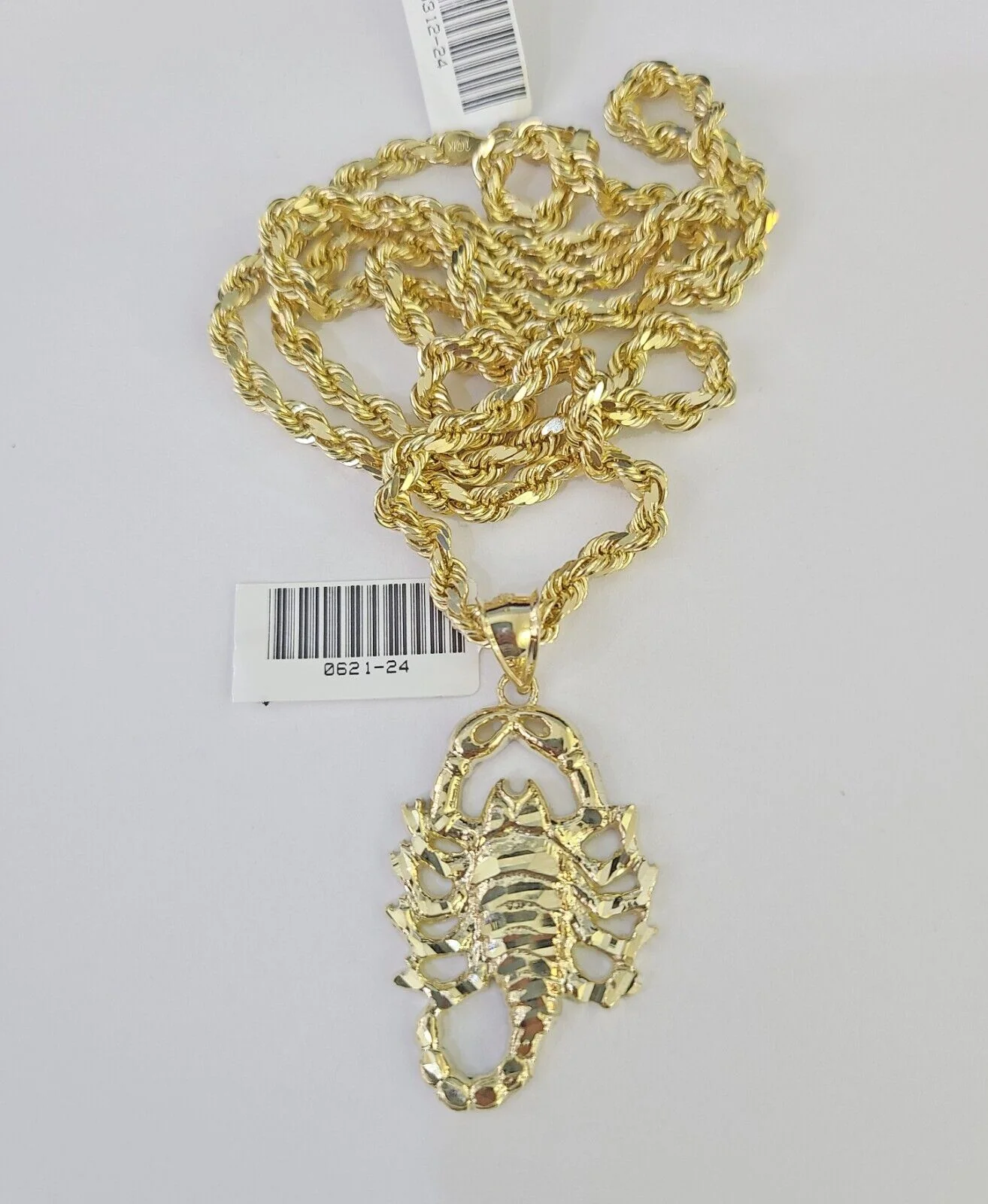 10k Solid Rope Chain Scorpion Charm Set 4mm 20"-28" Necklace Gold Yellow - Image 5