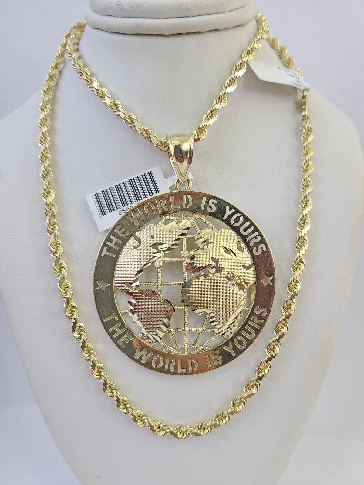 10k Solid Rope Chain World is Yours Charm Set 4mm 20"-28" Necklace Gold Yellow - Image 6