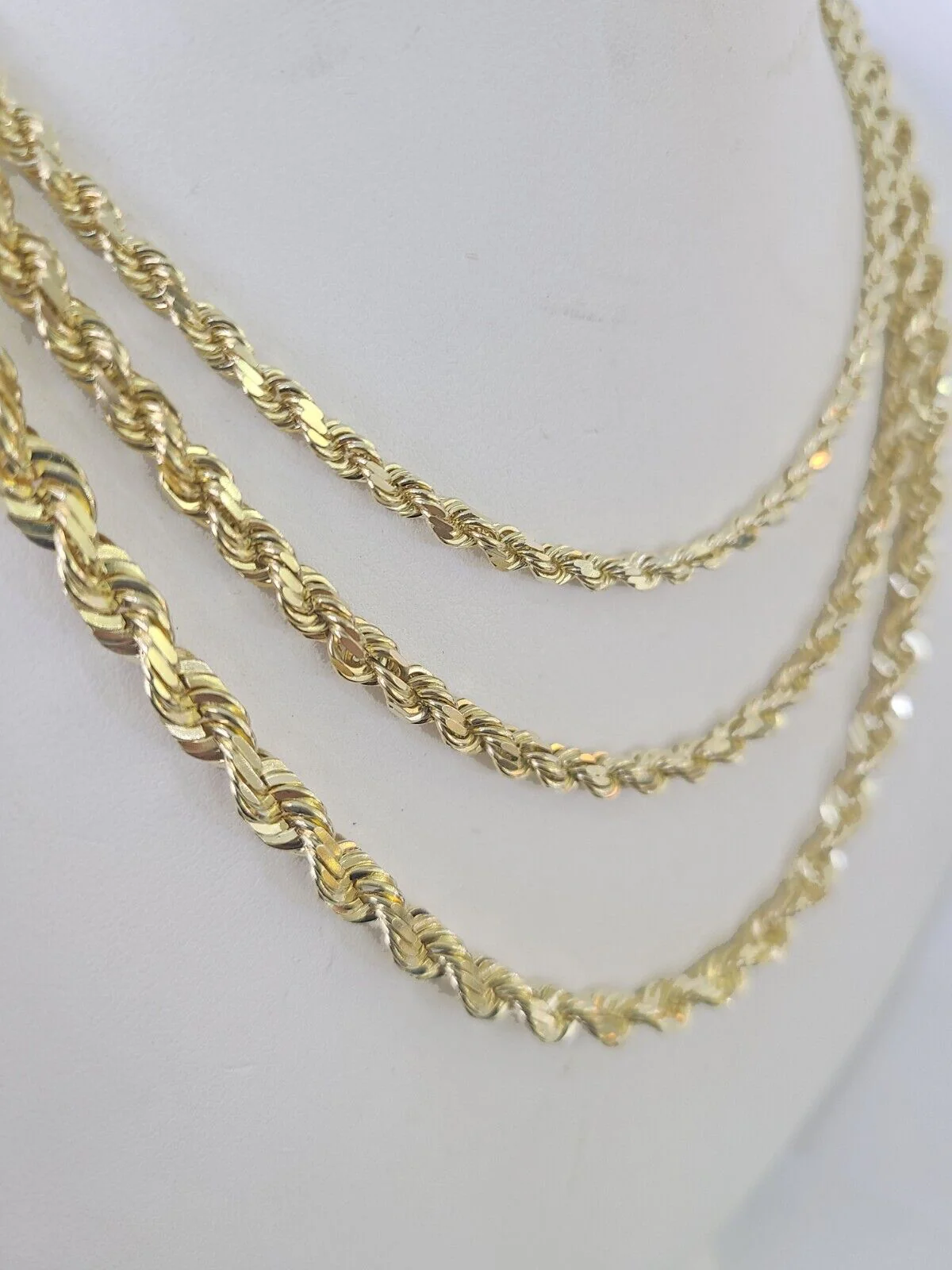 10k Solid Rope Chain Yellow Gold Necklace 4mm 5mm 6mm 20-30Inches Real Men Women - Image 2