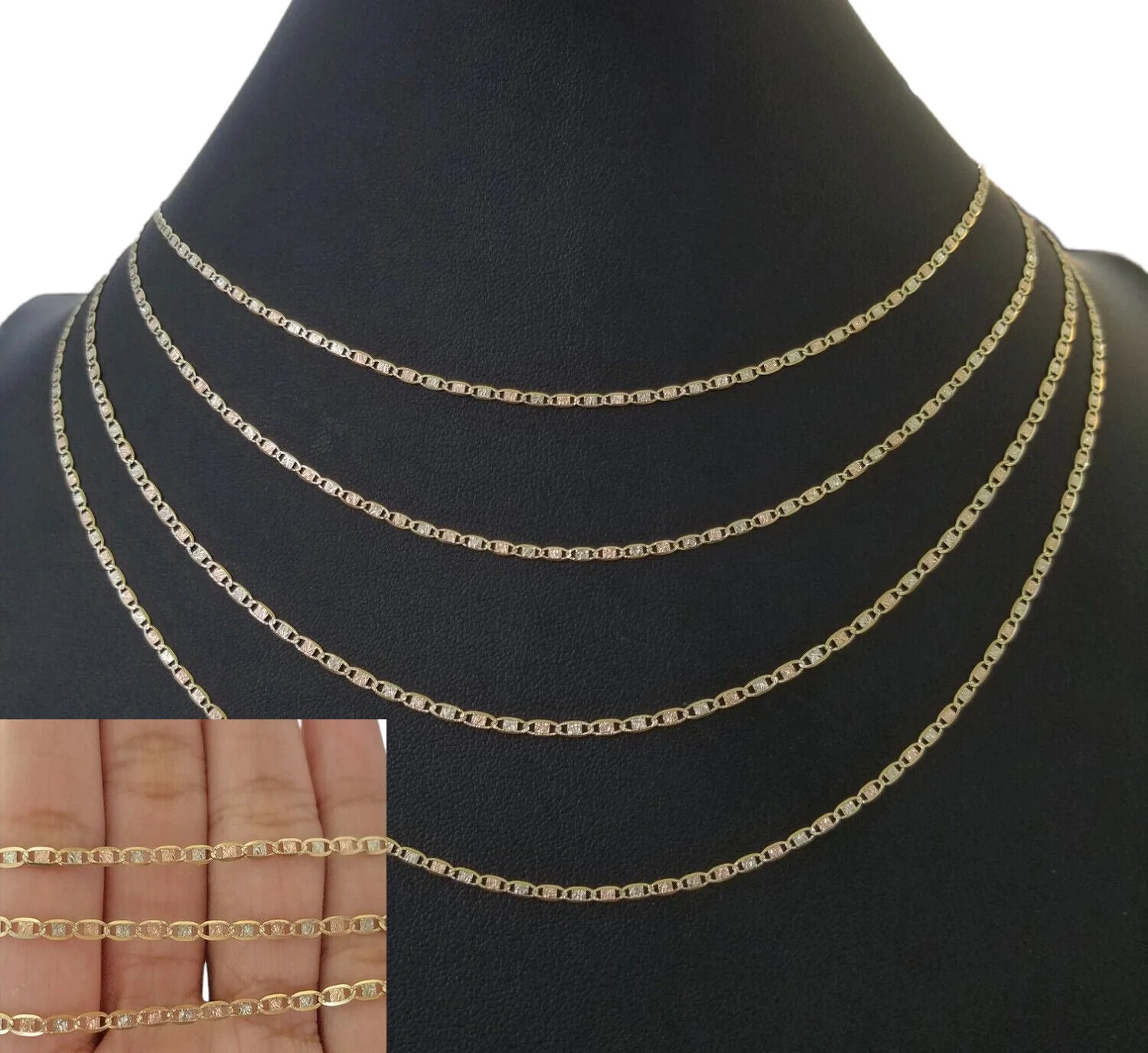 10K Trio Color Gold 2mm Valentino Mariner Anchor Chain Necklace 16" 20" 22" Inch - Image 2