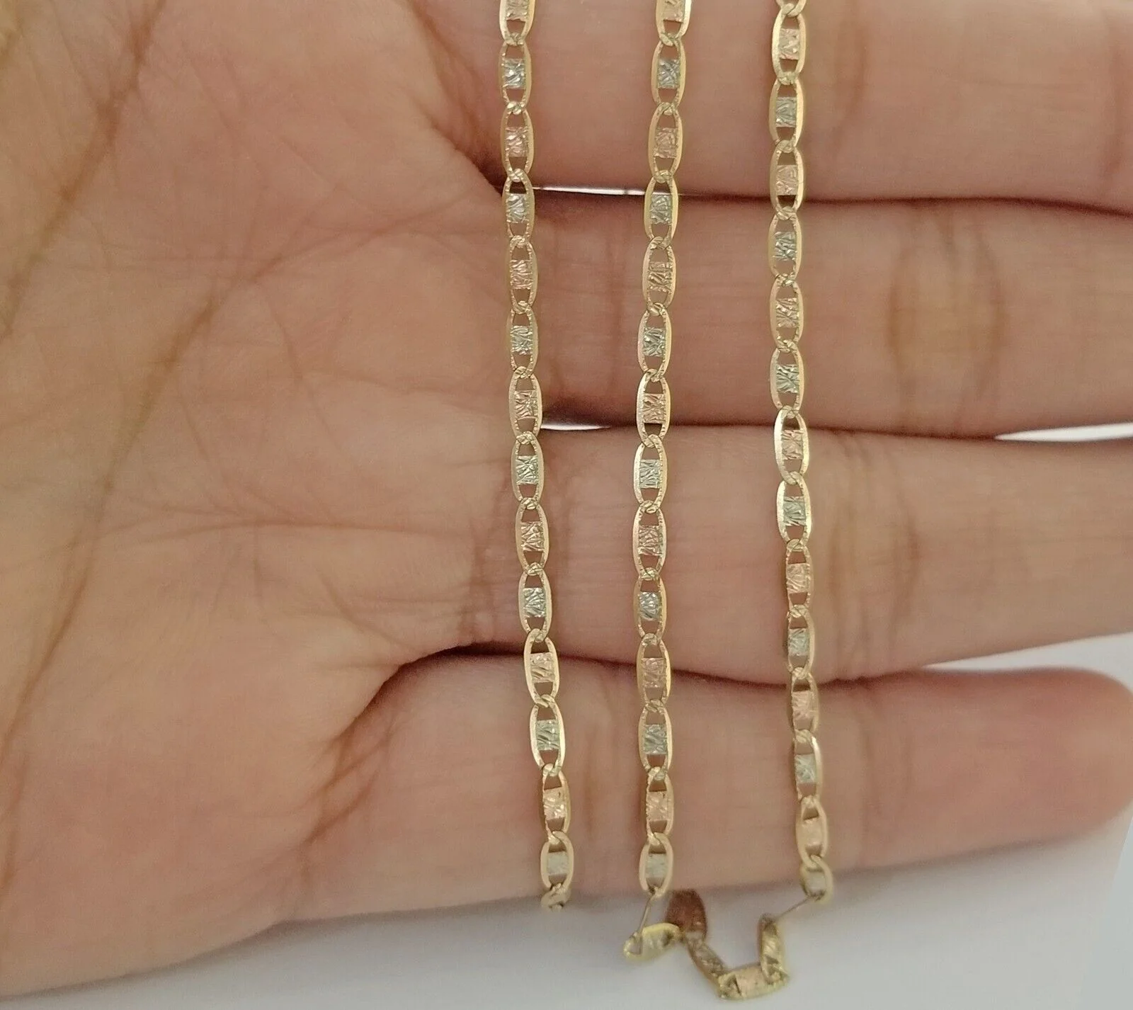 10K Trio Color Gold 2mm Valentino Mariner Anchor Chain Necklace 16" 20" 22" Inch - Image 3