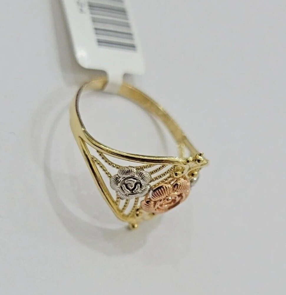 10k Trio Gold Lady Flower Ring Womens Casual Yellow Band Real 10kt Unique Design Ring Sizes 6,7,8,9,10,11 & 12 - Image 10