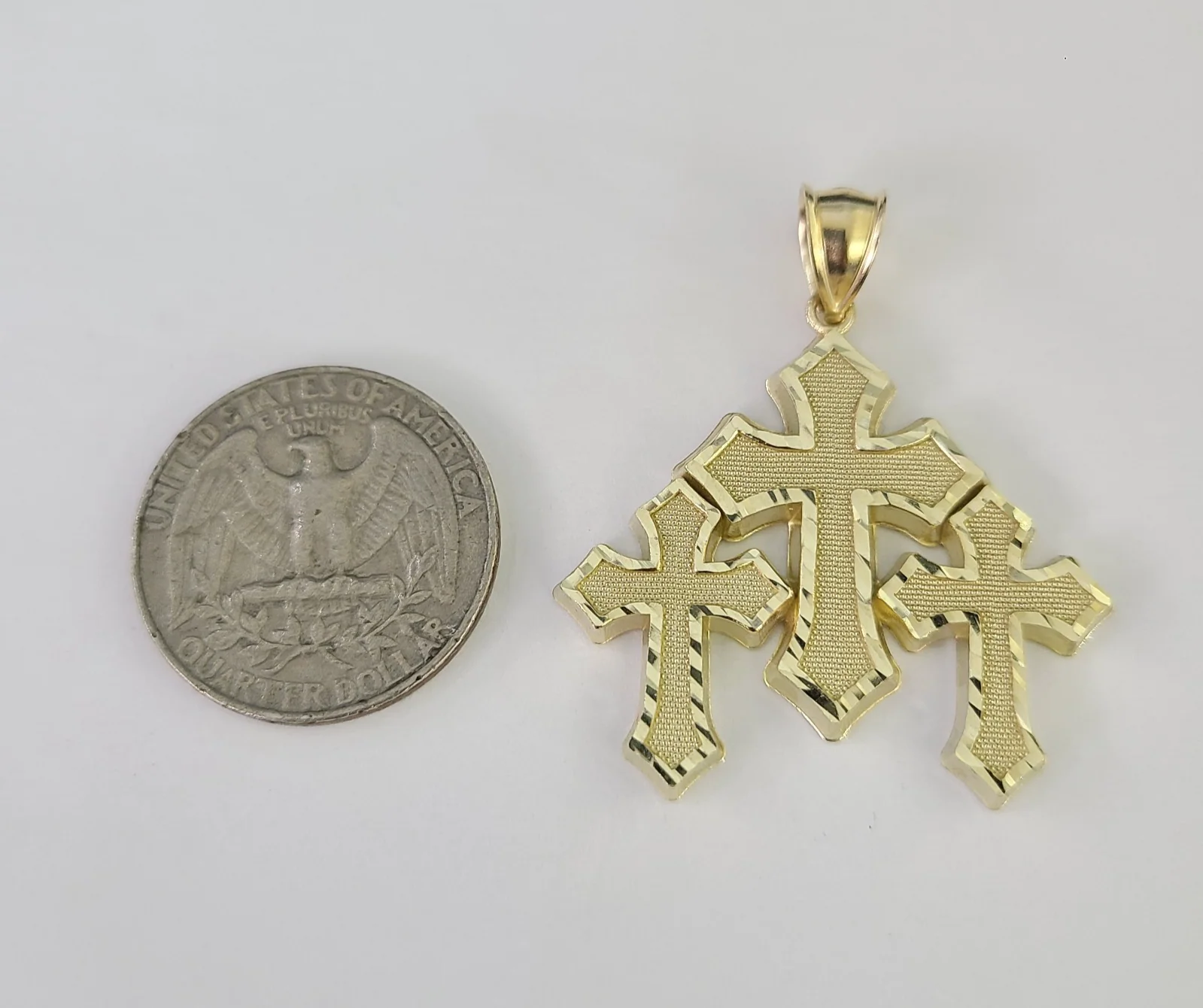 10k Triple Cross Charm Miami Cuban Chain Pendant Set 5mm 18"28" Necklace Gold - Image 2
