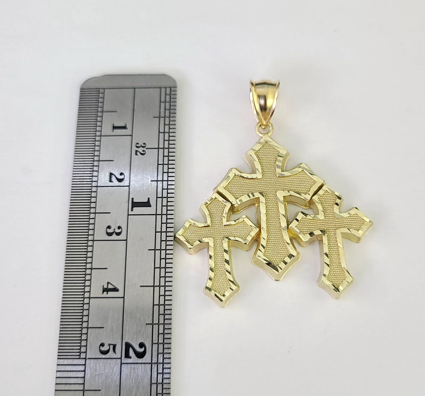 10k Triple Cross Charm Miami Cuban Chain Pendant Set 5mm 18"28" Necklace Gold - Image 4
