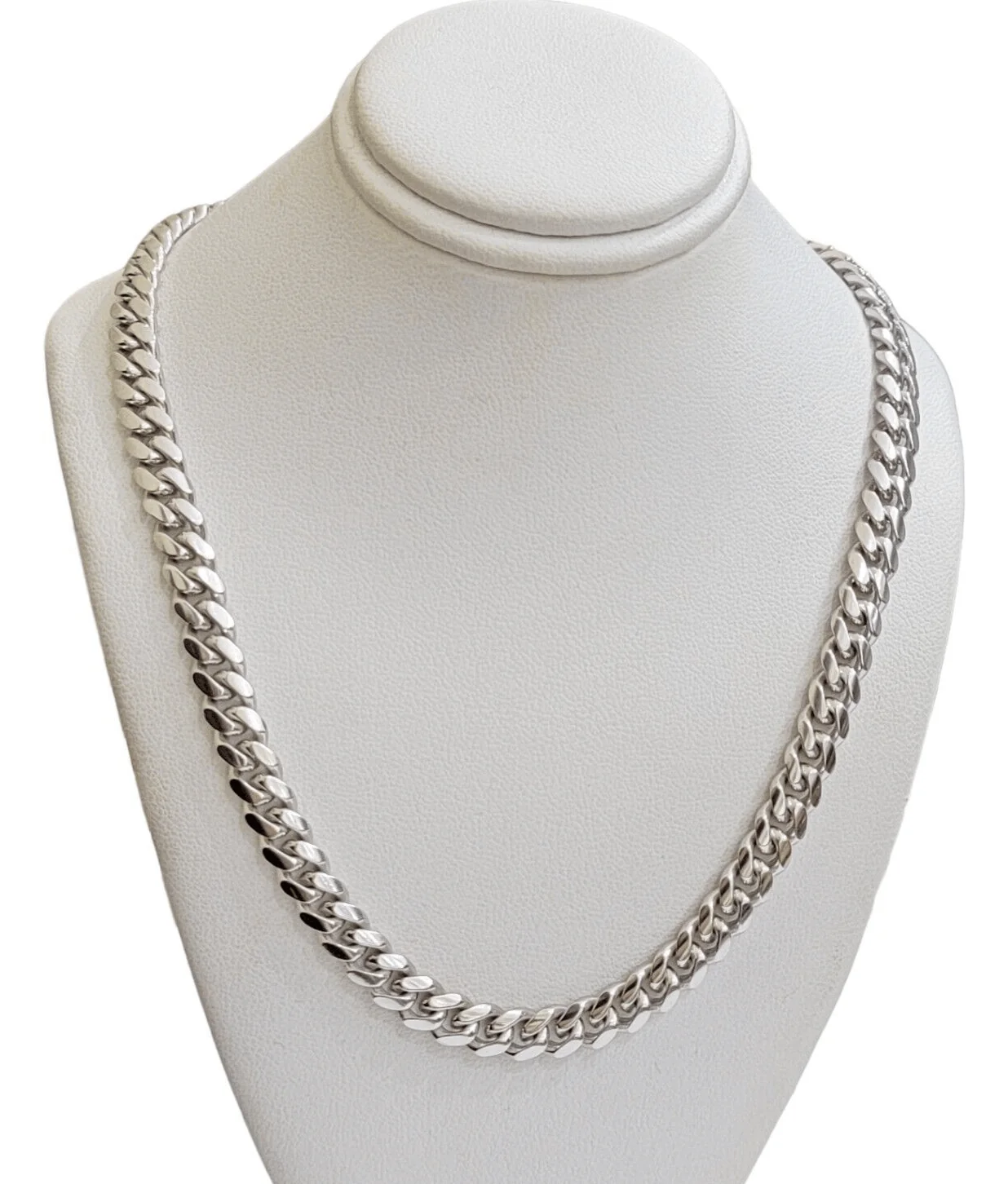 10k White Gold Chain Miami Cuban Link Necklace 26 Inch 7mm, Real Mens 10KT Solid - Image 2