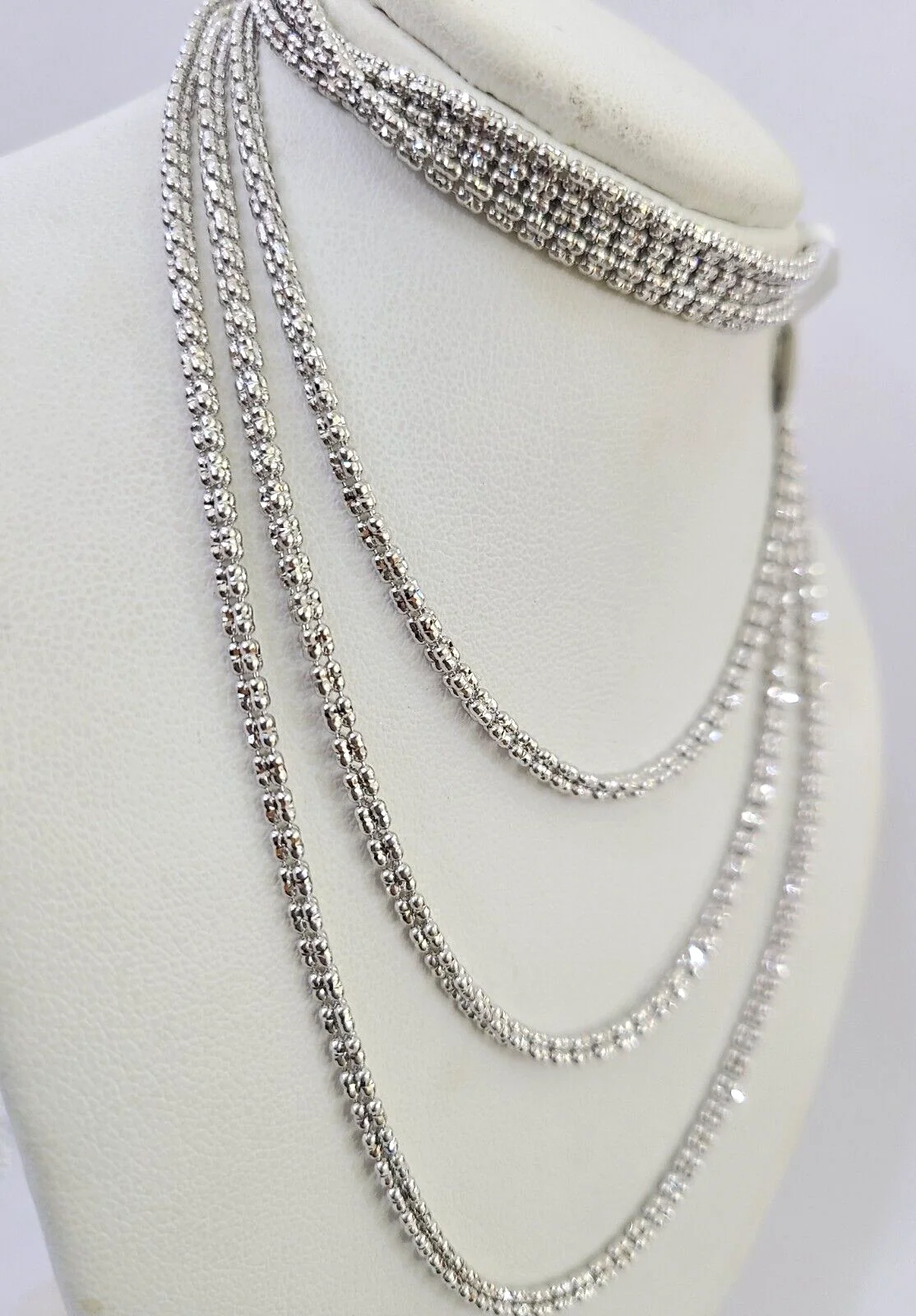 10k White Gold Iced Chain 2.5mm Diamond Cut Necklace 18" 20" 22" 10Kt - Image 3