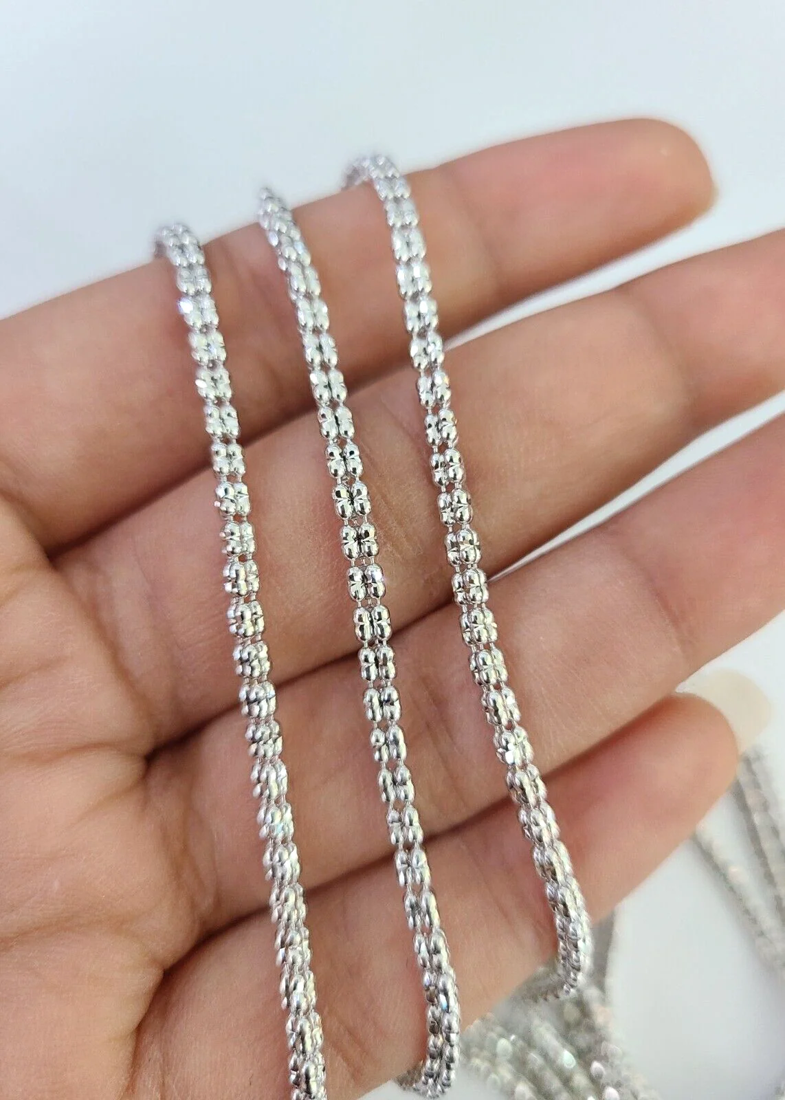 10k White Gold Iced Chain 2.5mm Diamond Cut Necklace 18" 20" 22" 10Kt - Image 5