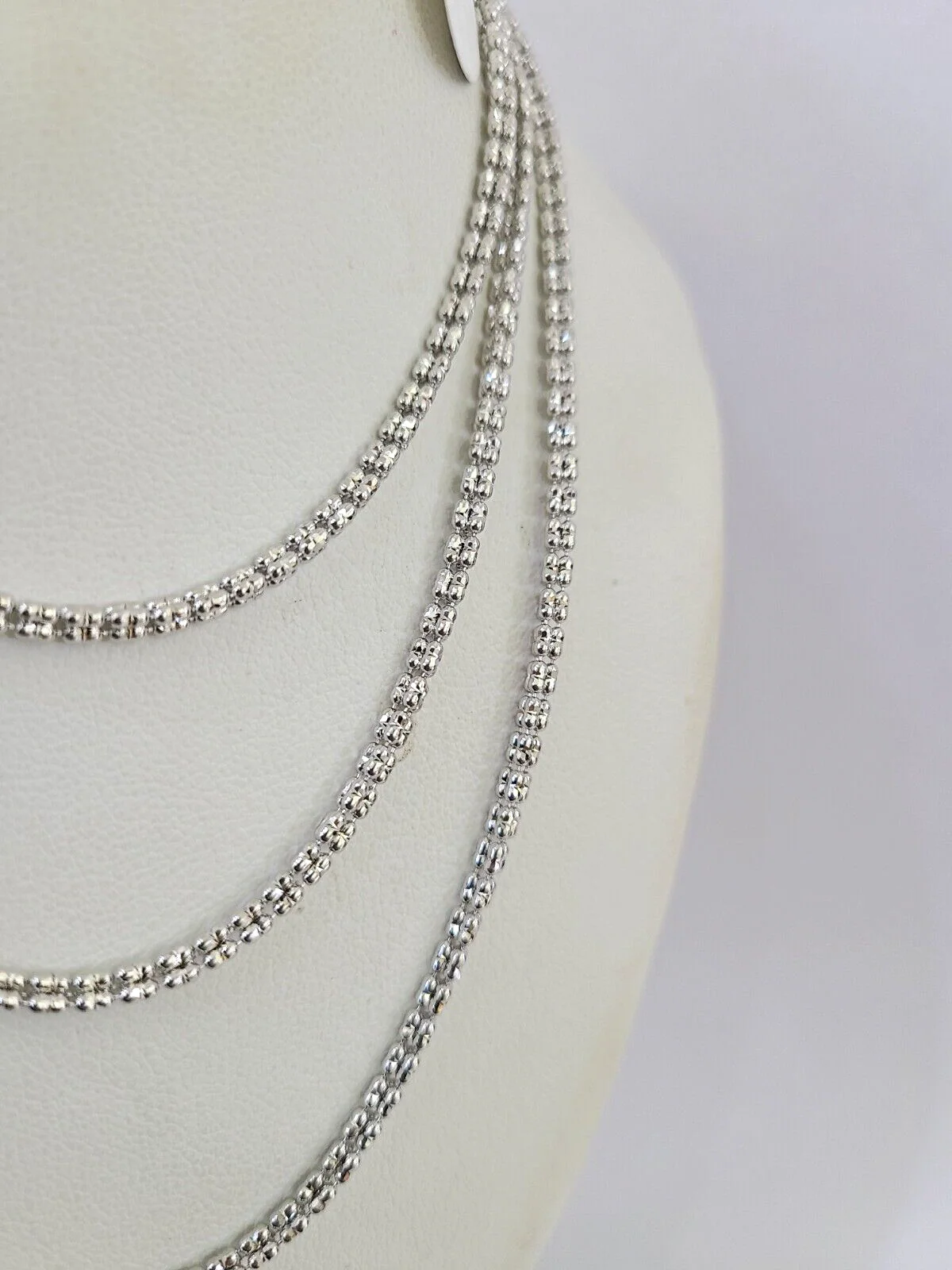 10k White Gold Iced Chain 2.5mm Diamond Cut Necklace 18" 20" 22" 10Kt - Image 6