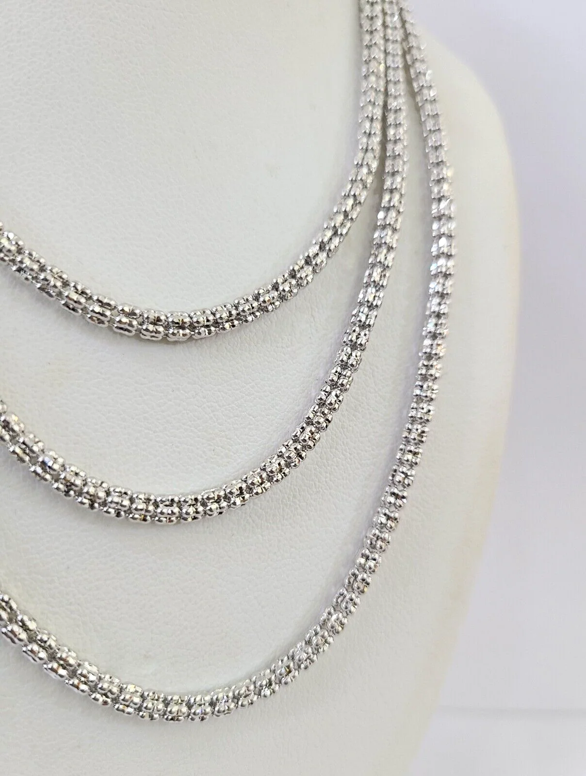 10k White Gold Iced Chain 3.5mm Diamond Cut Necklace 20" 22" 24" 10Kt - Image 2