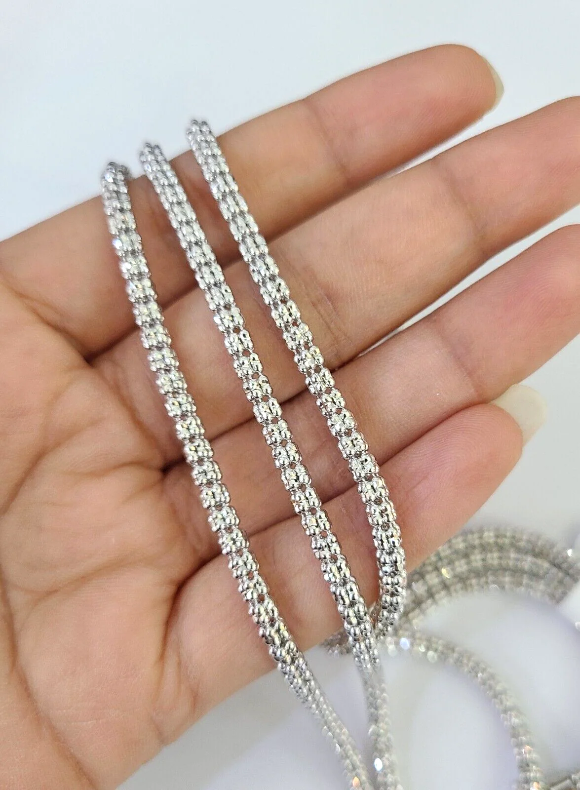 10k White Gold Iced Chain 3.5mm Diamond Cut Necklace 20" 22" 24" 10Kt - Image 6