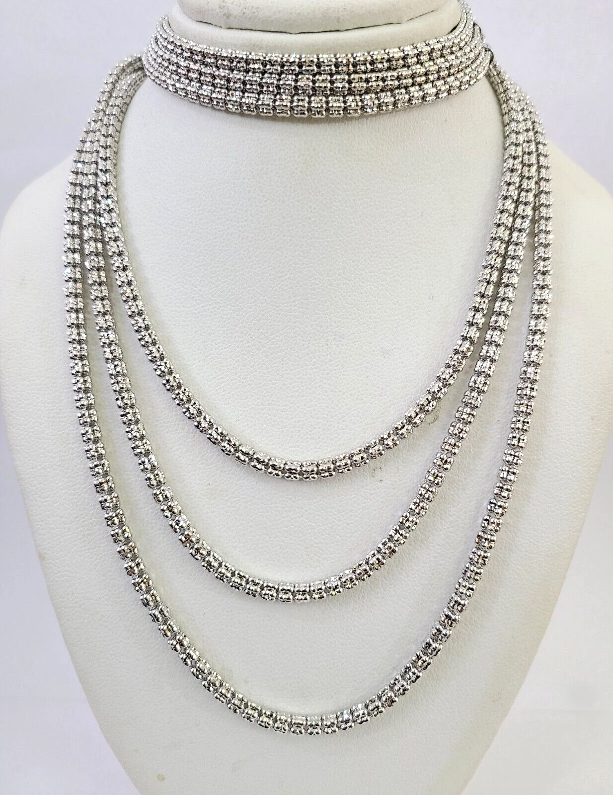 10k White Gold Iced Chain 4mm Diamond Cut Necklace 20" 22" 24" 10Kt - Image 7