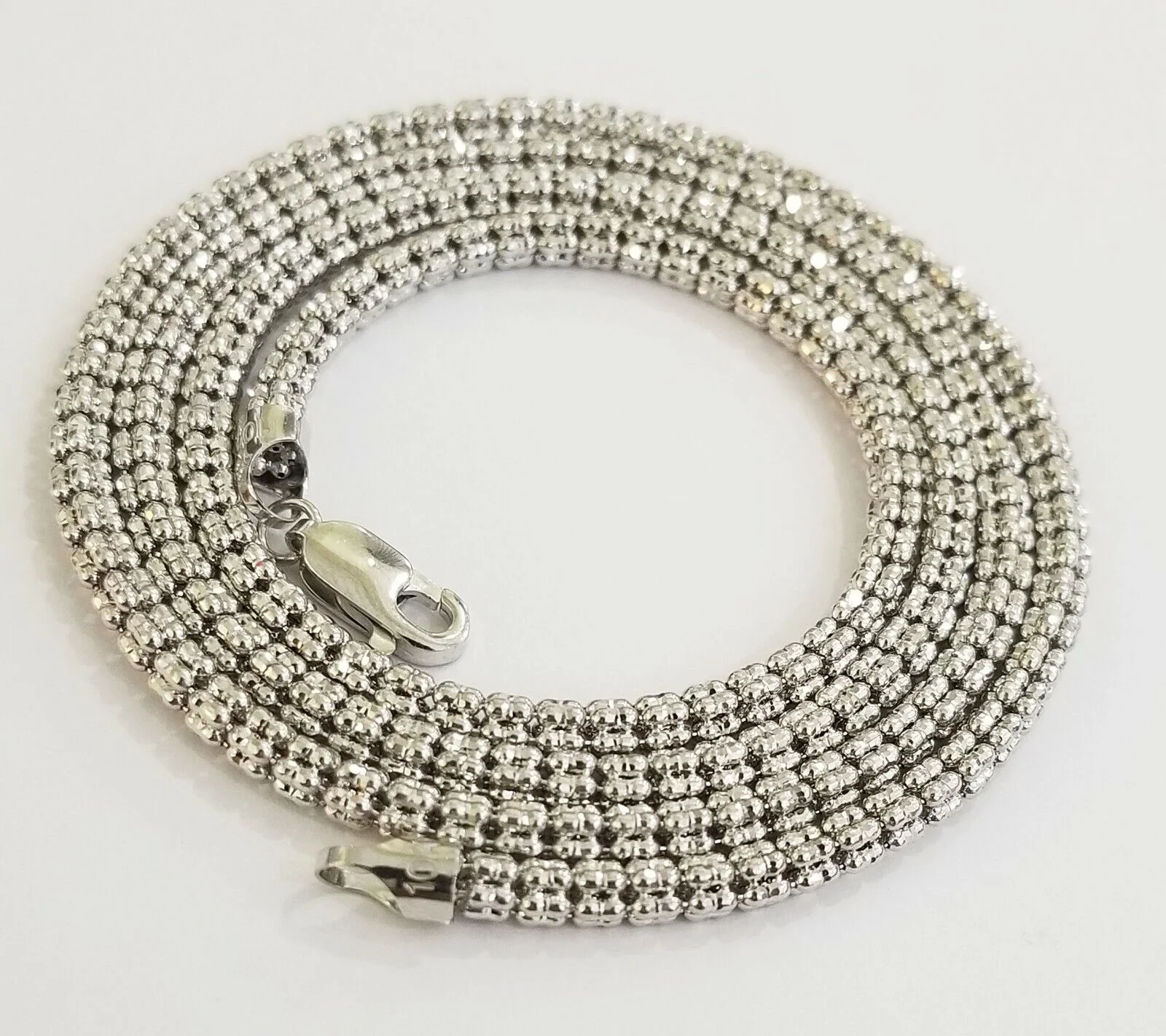 10k white Gold Tennis Chain 24" 4mm Diamond Cut necklace Lobster Clasp Women